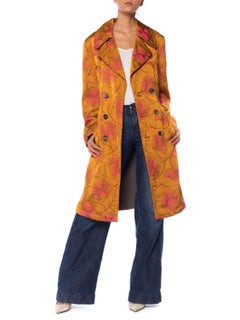 1990S JEAN PAUL GAULTIER Art Deco Rayon & Silk Brocade Belted Trench Coat