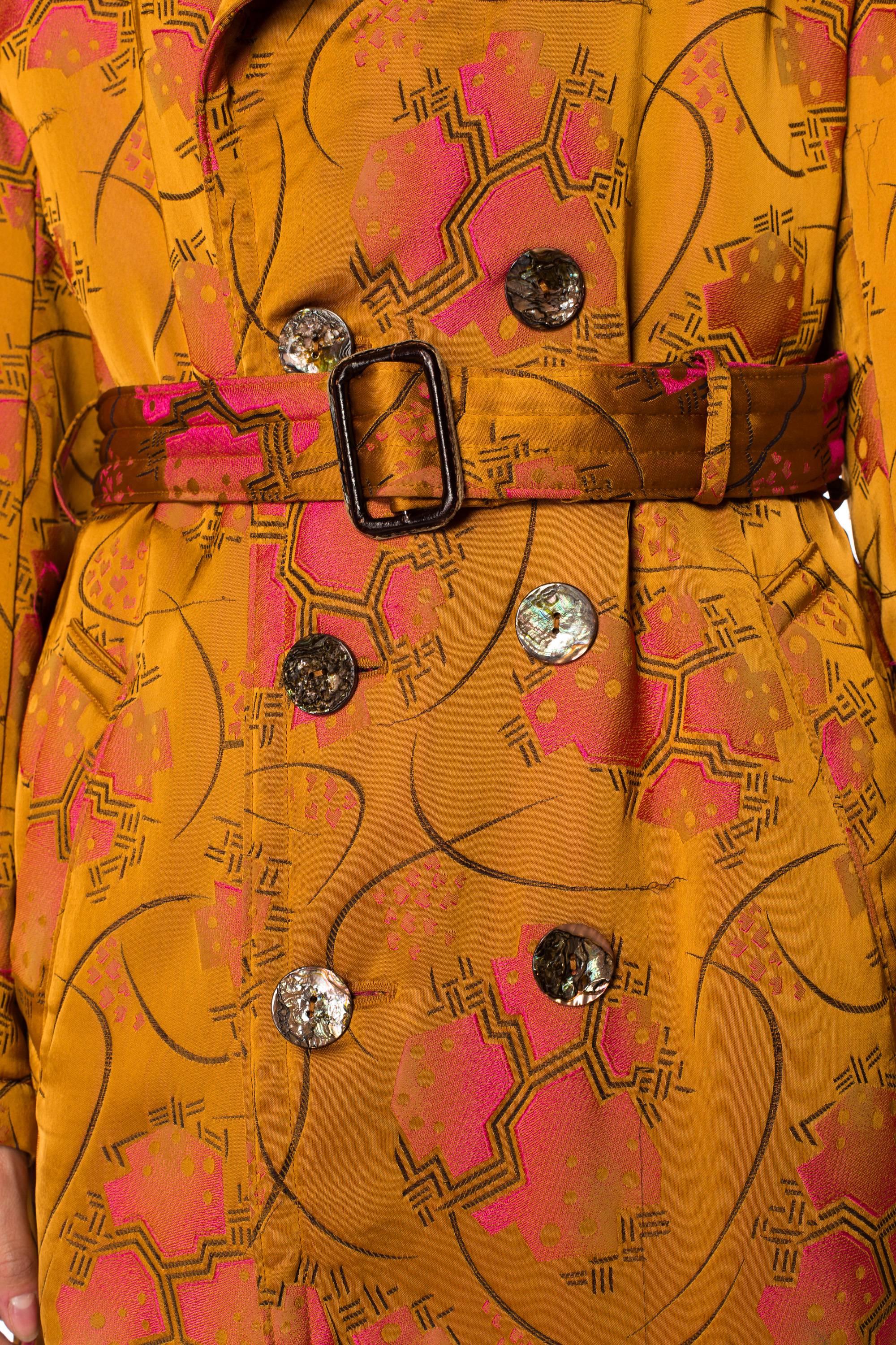 1990S JEAN PAUL GAULTIER Art Deco Rayon & Silk Brocade Belted Trench Coat 1