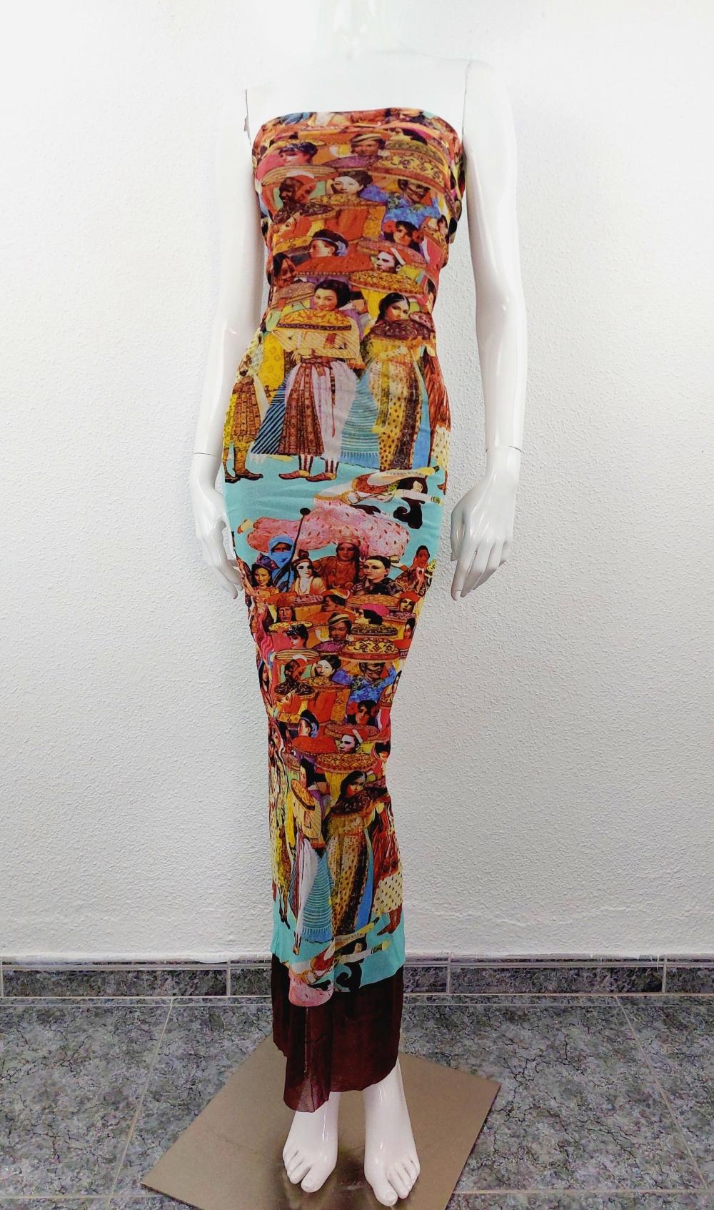 Women's Jean Paul Gaultier Asian Indian Faces People Ethnic Multicultural Mesh Dress