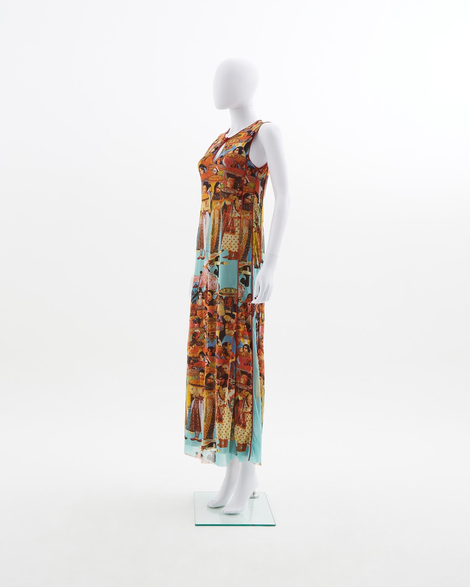 Maxivestido de malla con estampado asiático Jean Paul Gaultier, principios de la década de 2000 Brown en venta