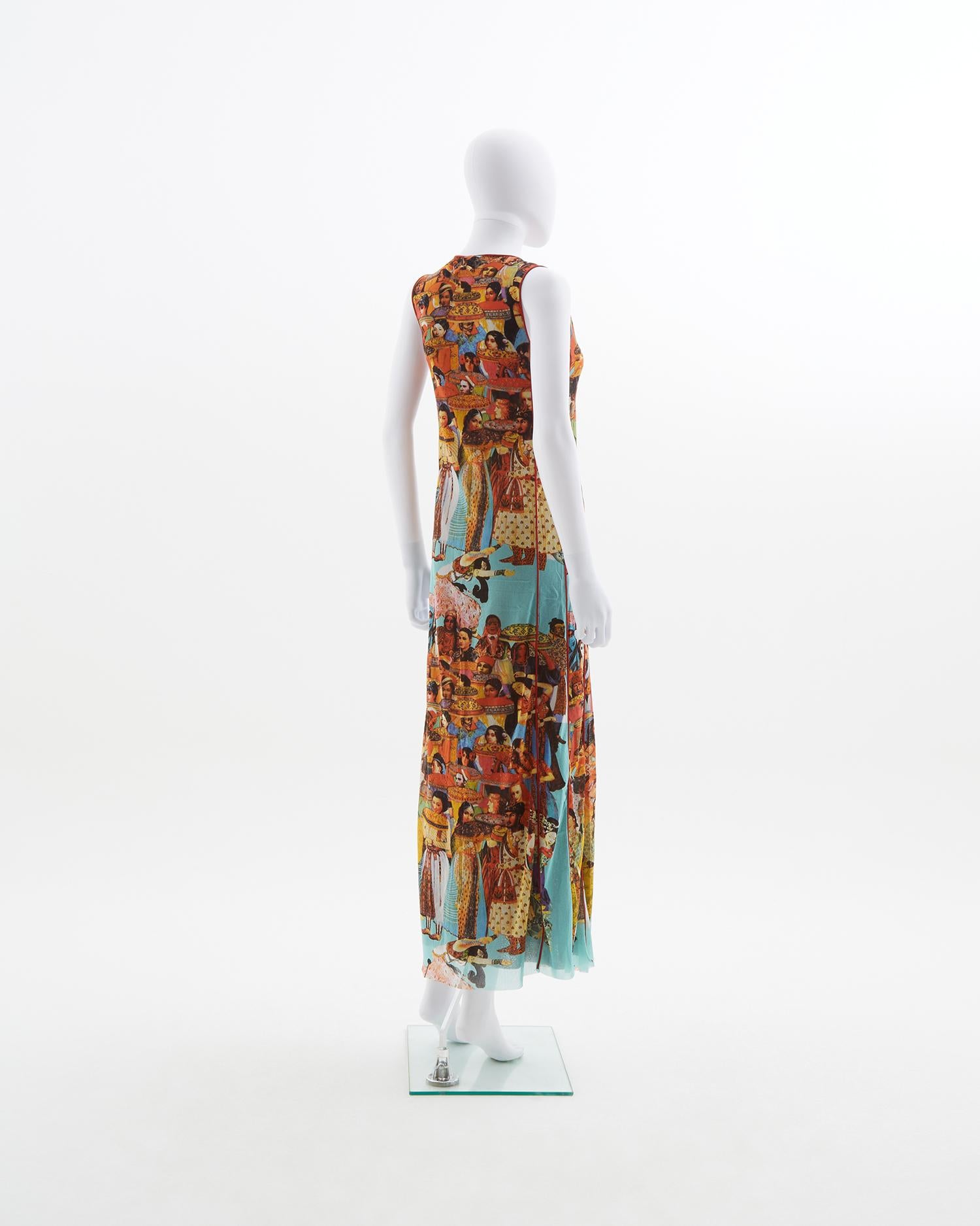 Jean Paul Gaultier Asian print mesh maxi dress, early 2000s In Excellent Condition For Sale In Milano, IT