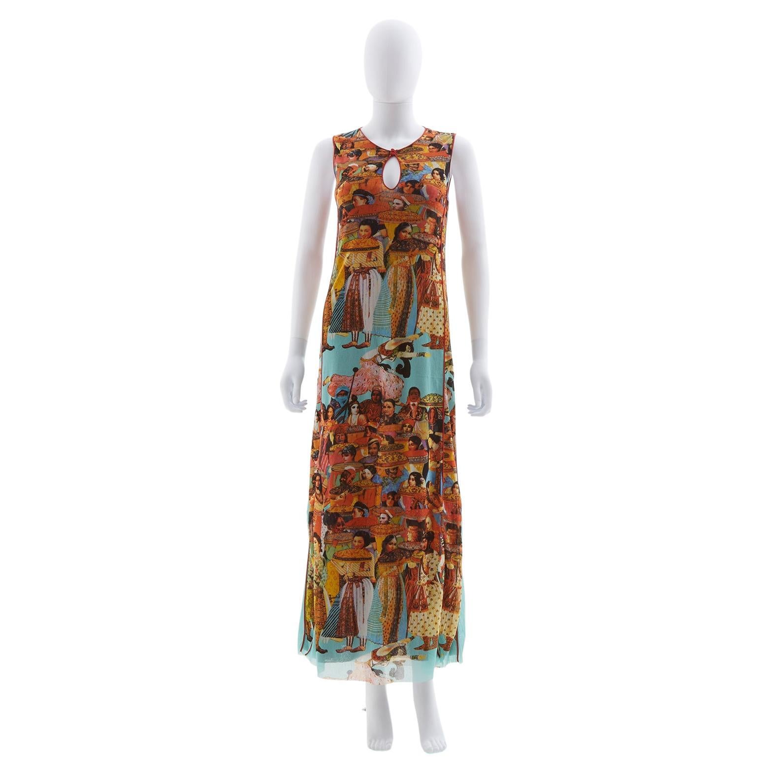 Jean Paul Gaultier Asian print mesh maxi dress, early 2000s For Sale