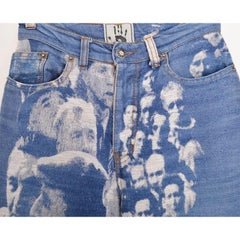 Jean Paul Gaultier AW 1992 Shredded Face Blue Jacquard Denim Jeans