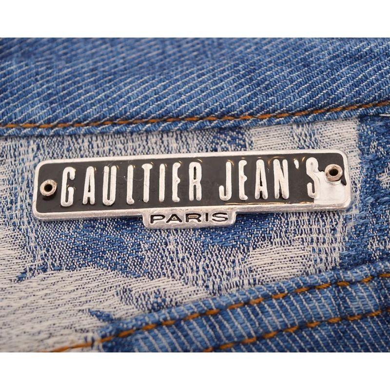 Jean Paul Gaultier AW 1992 'Shredded Face' Jacquard Denim Jeans For Sale 3