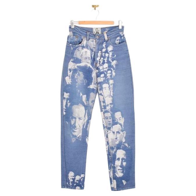 Jean Paul Gaultier AW 1992 'Shredded Face' Jacquard Denim Jeans For Sale