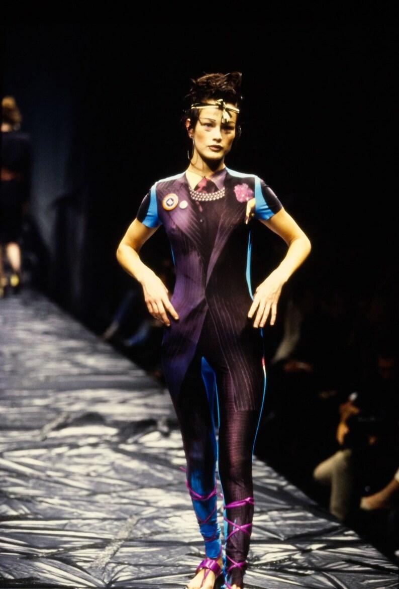 Women's or Men's Jean Paul Gaultier AW 1996 La Parisian Punk Runway Archival Tux Suit Print Top For Sale