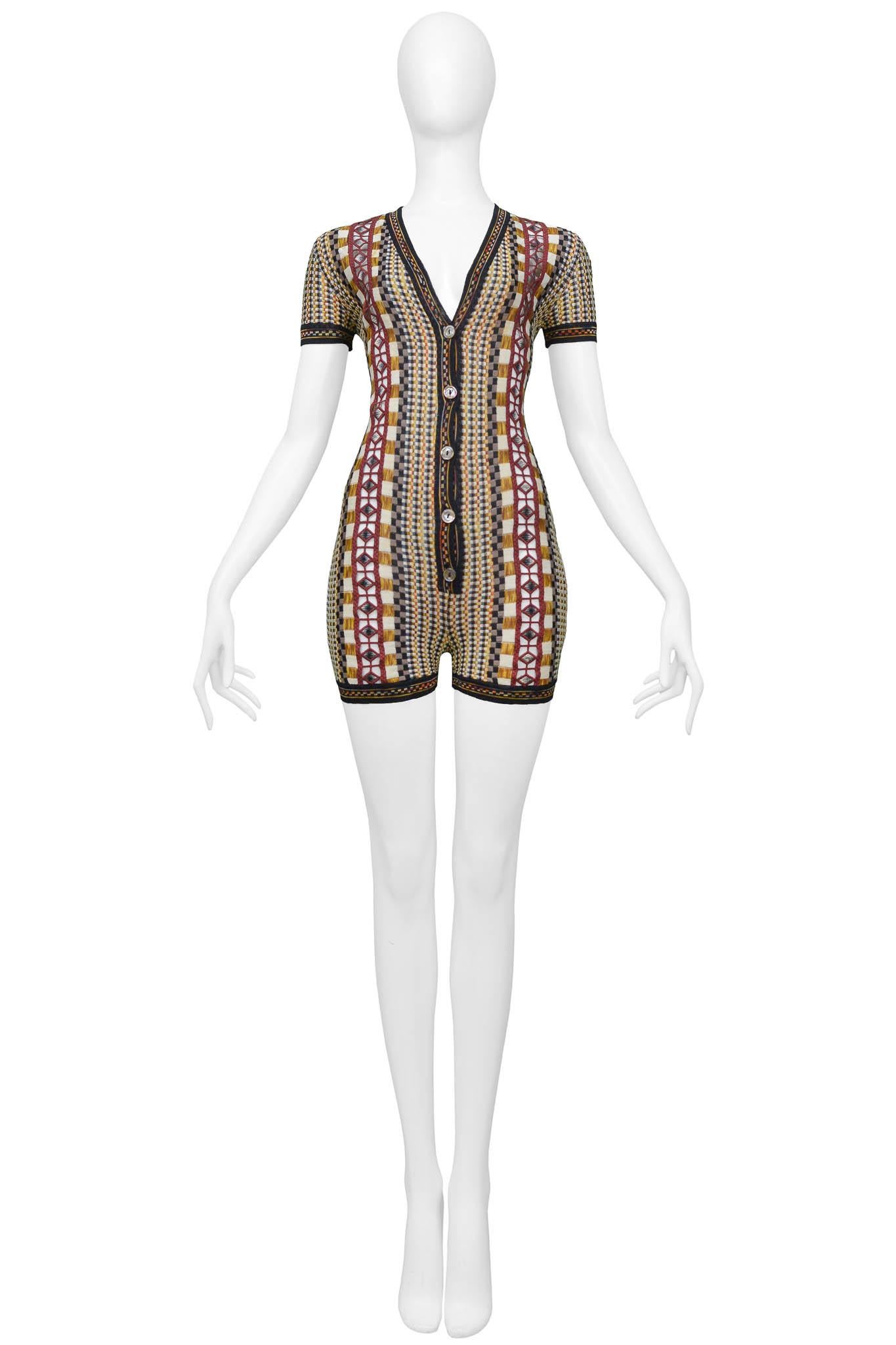 Resurrection Vintage is excited to offer a vintage Jean Paul Gaultier 1990 Cutout Knit Romper featuring button closures down the front, multicolor knit weave, and geometric multi-pattern cutout designs.

Jean Paul Gaultier
Size: 30
Cotton &