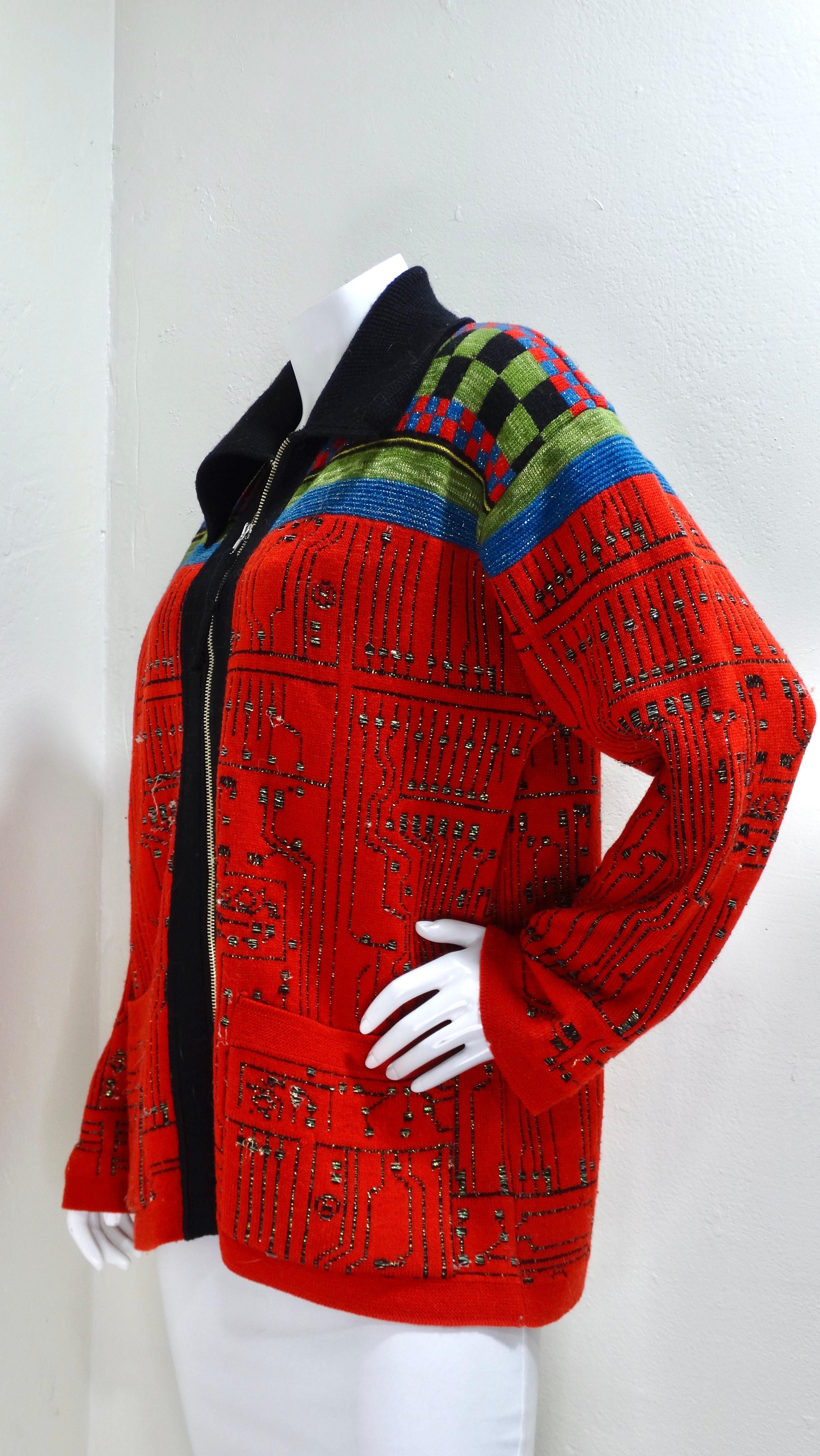 Women's or Men's Jean Paul Gaultier AW1995 Circuit Board Zip-Up Sweater