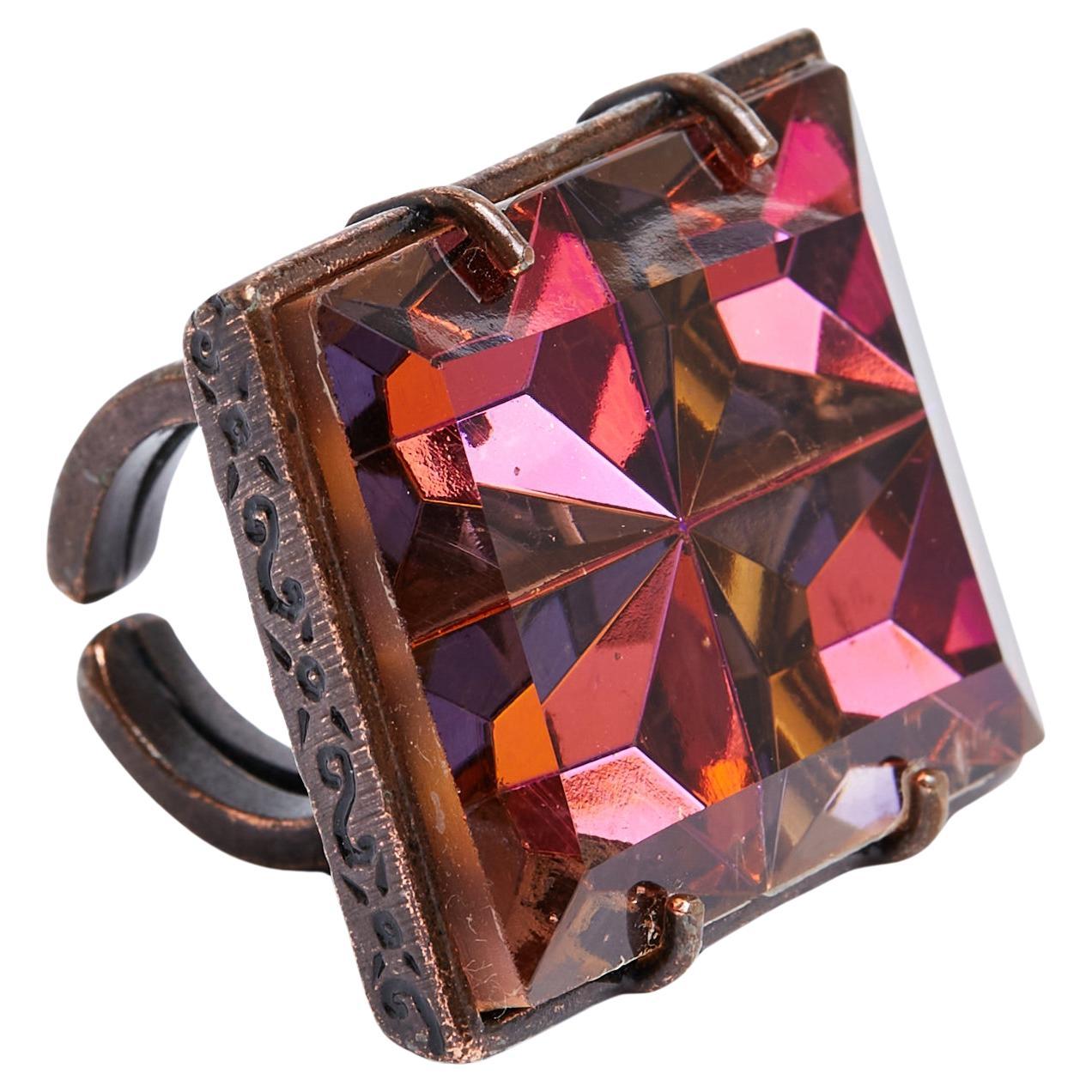 Jean Paul Gaultier Bague XXL TU JPG Maxi Anillo Cristal Rosa Oscuro OS