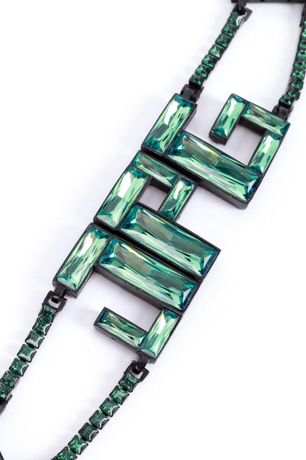 Black Jean Paul Gaultier Baguette Crystals Logo Belt Green For Sale