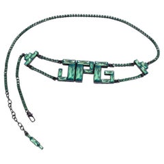 Jean Paul Gaultier Baguette Crystals Logo Belt Green