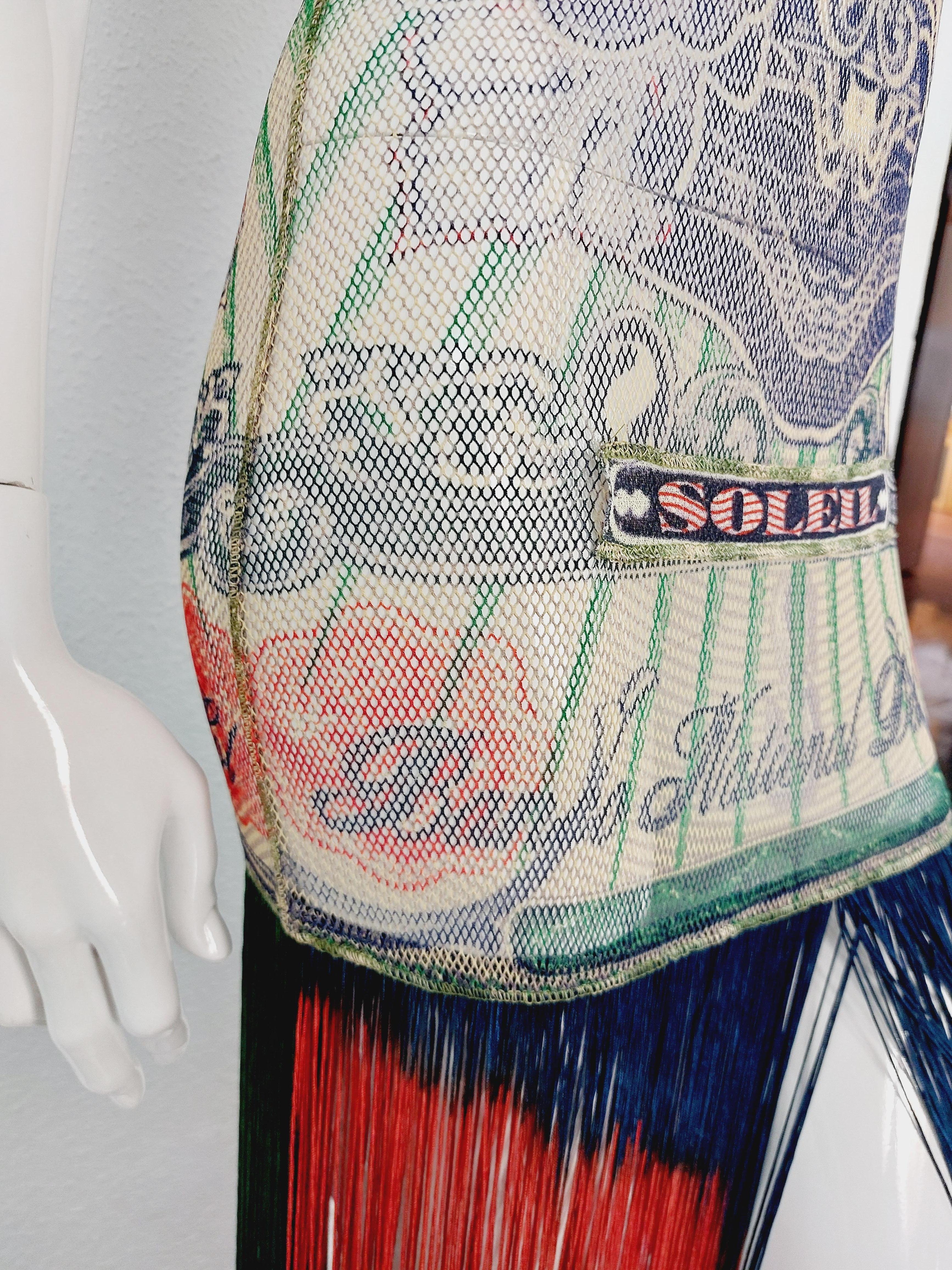 Jean Paul Gaultier Banknote Runway Money Net Mesh Fringe Dollar 1994 Dress For Sale 11