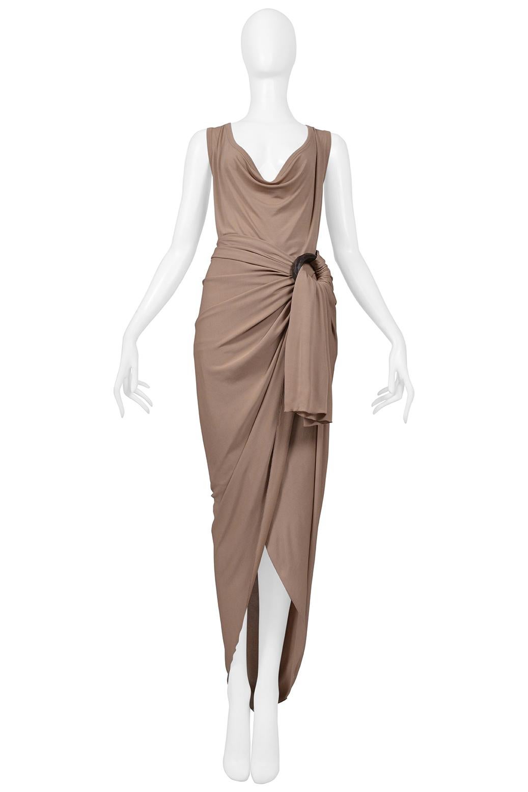Jean Paul Gaultier Beige Draped Top And Skirt With Decorative Hardware In Excellent Condition For Sale In Los Angeles, CA