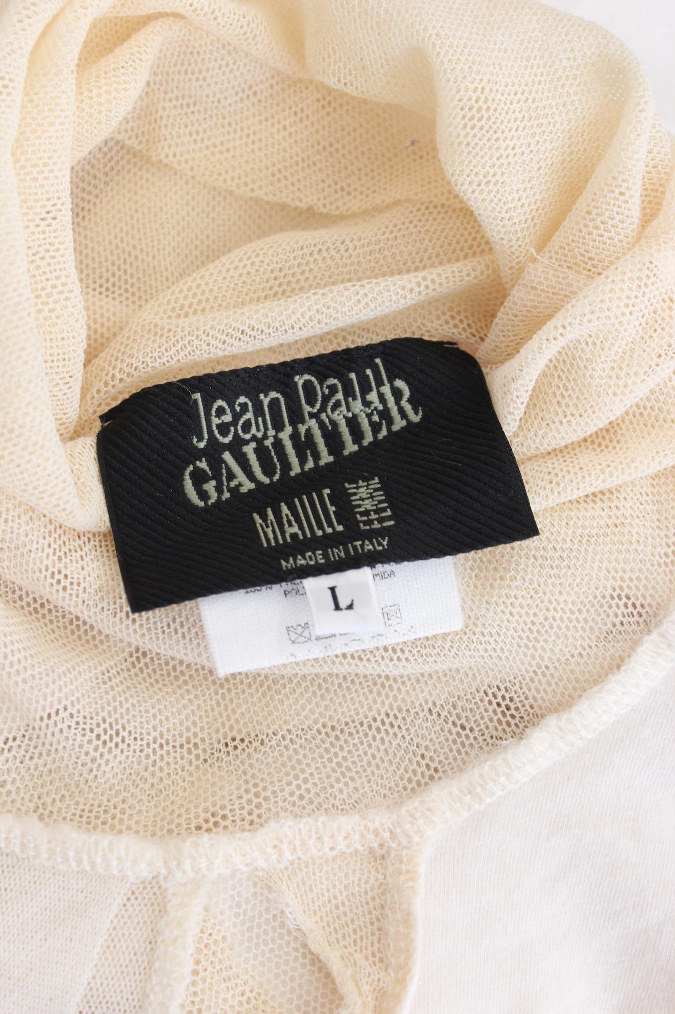 Jean Paul Gaultier Beige Fuzzi  Mesh TShirt Vintage 90s 2