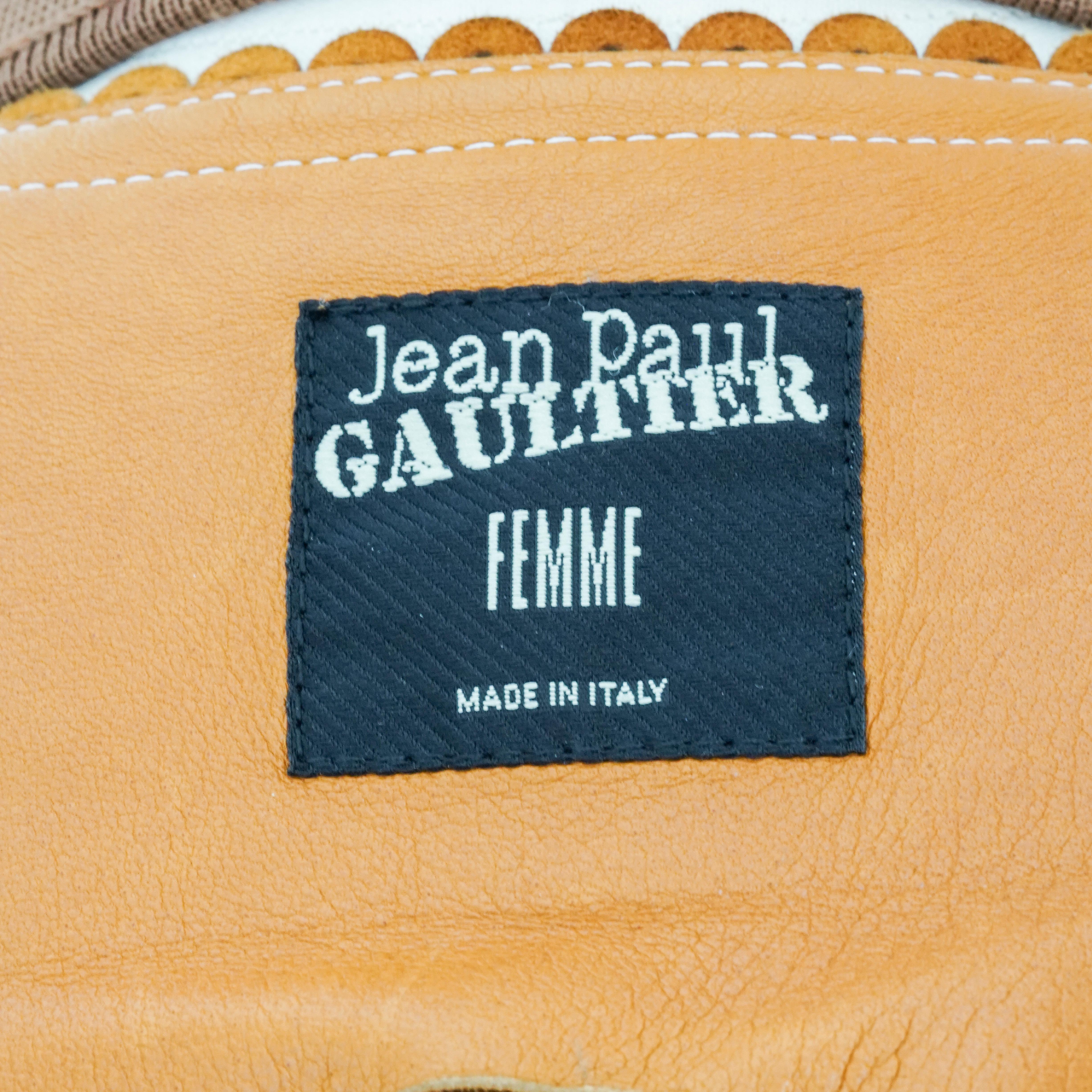 Jean Paul Gaultier - Veste en cuir perforé beige, S/S 2004 Excellent état - En vente à Paris, FR