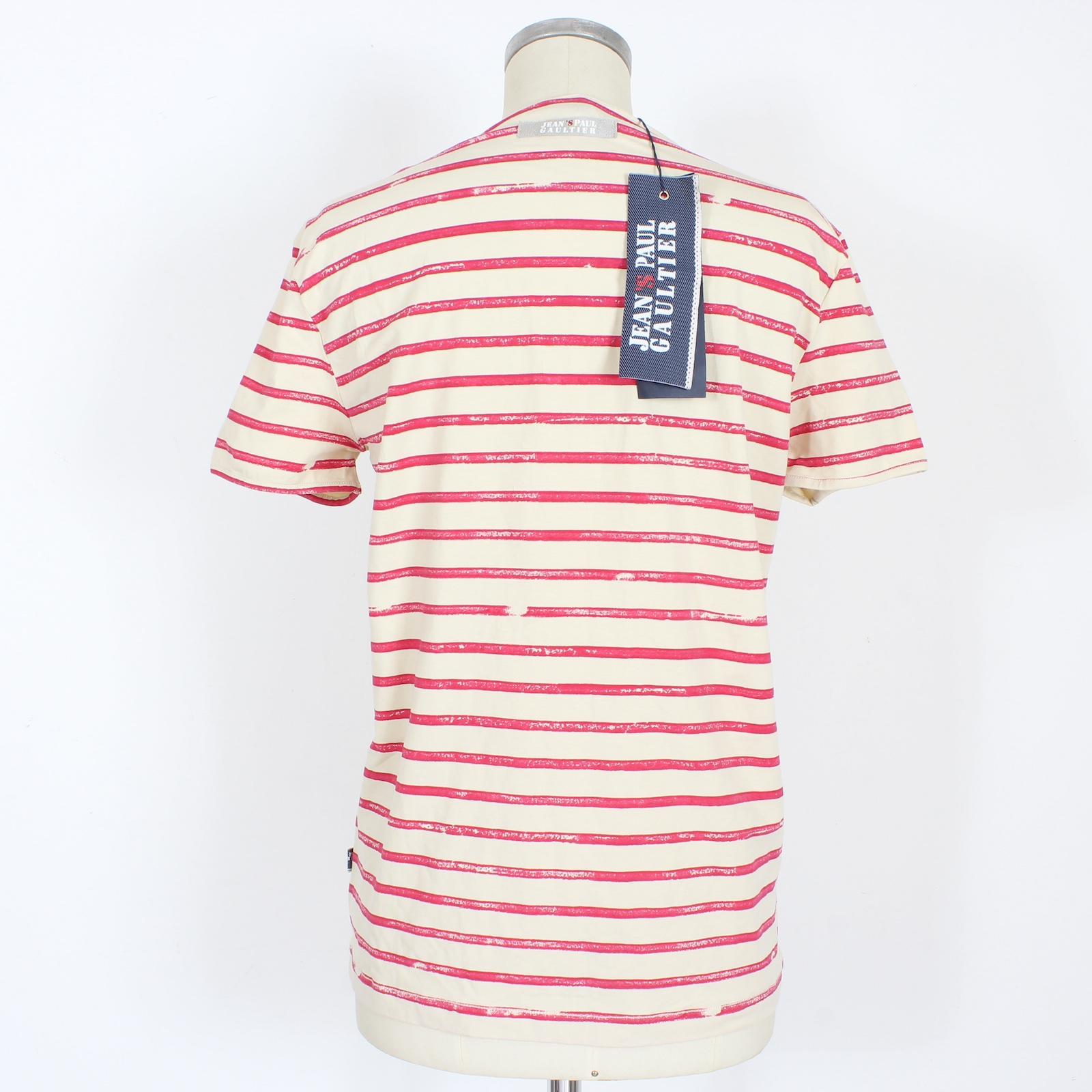 Jean Paul Gaultier Beige Pink Cotton Pinstripe Casual T Shirt 2000s In New Condition In Brindisi, Bt