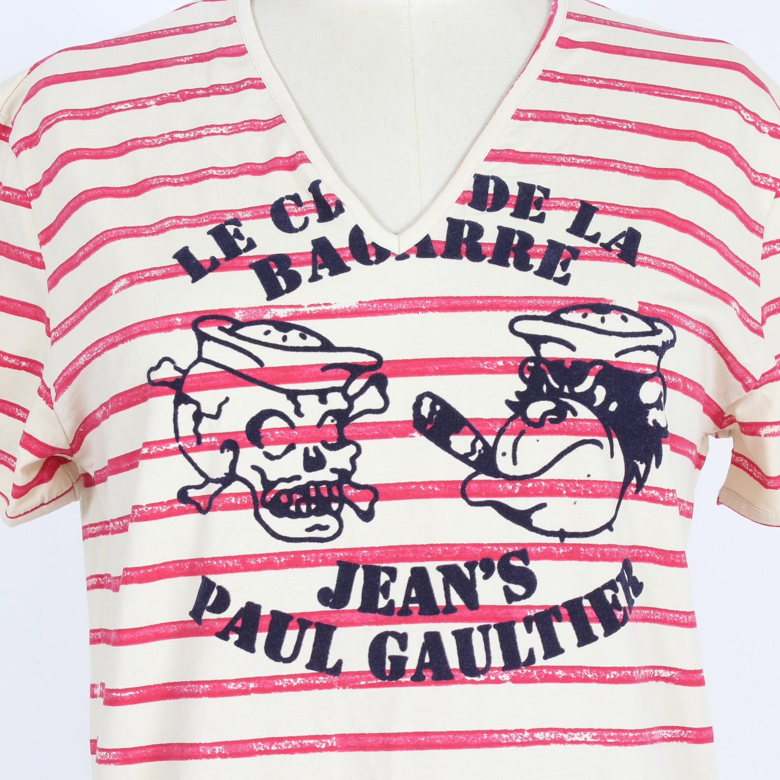 Jean Paul Gaultier Beige Rosa Baumwolle Nadelstreifen Casual T Shirt 2000s 1