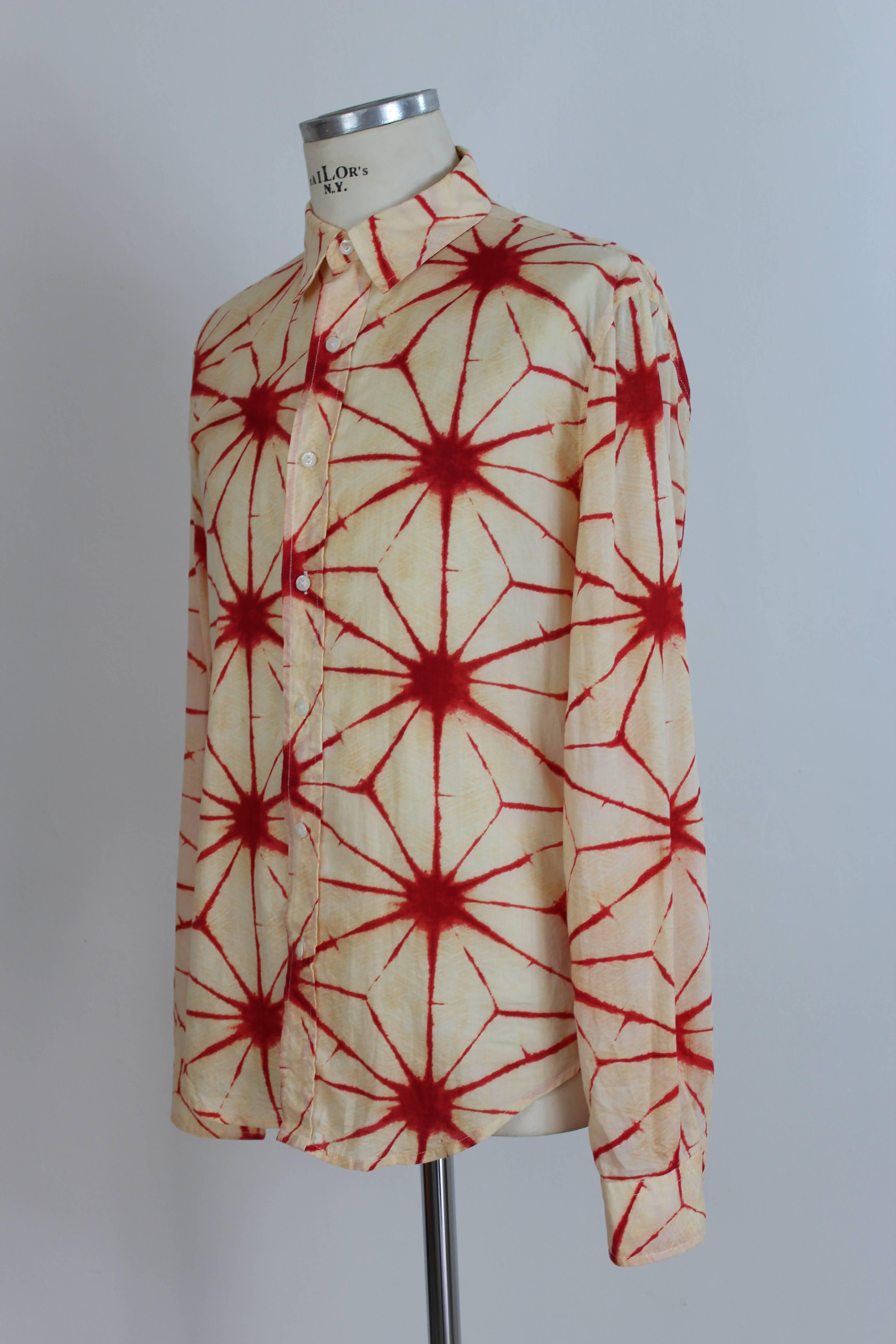 Men's Jean Paul Gaultier Beige Red Spotted Psychedelic Shirt, 1990s