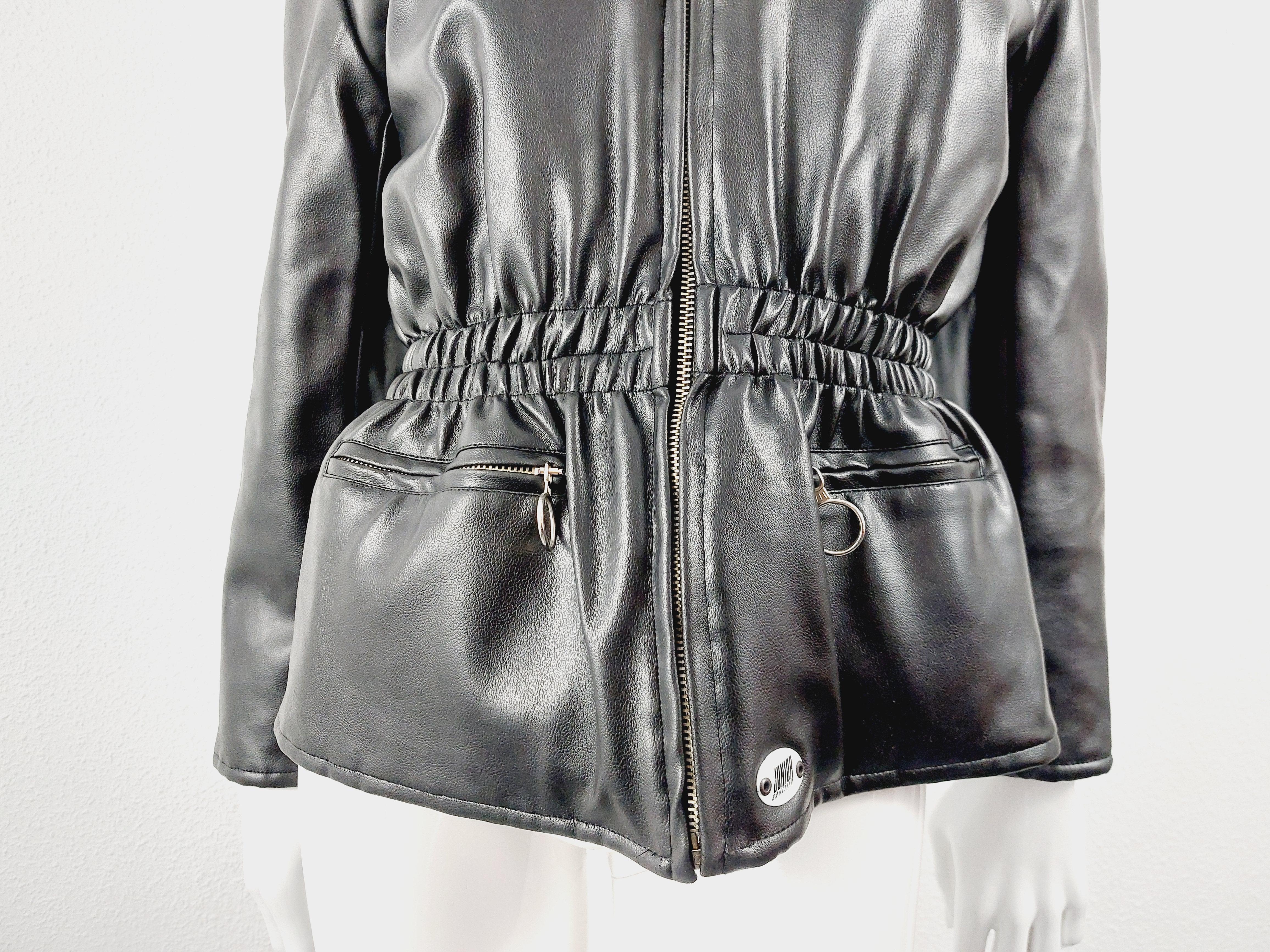 Jean Paul Gaultier Biker Motorcycle Leather Look Metal Black 90 Punk Jacket Coat In Excellent Condition For Sale In PARIS, FR