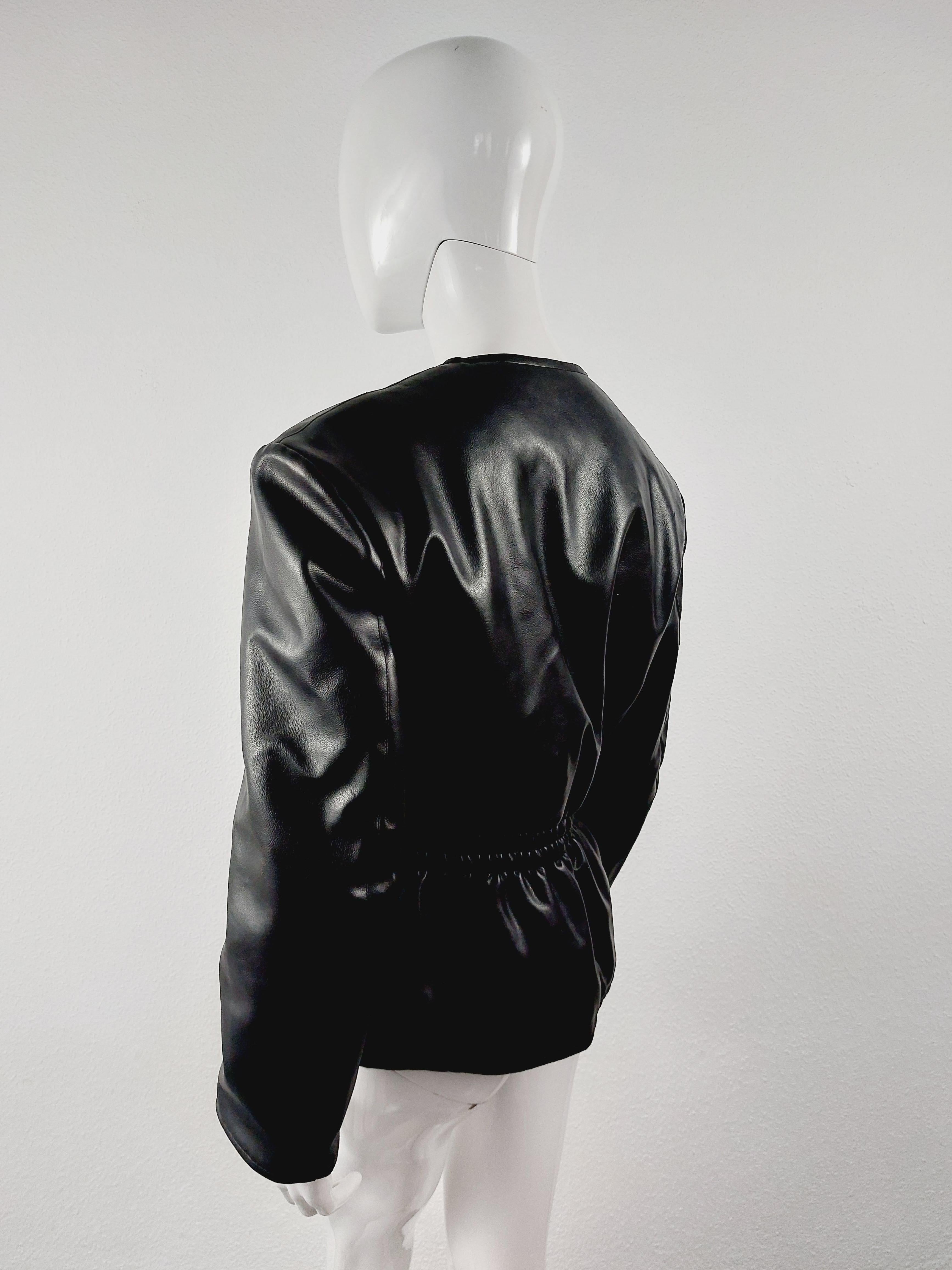 Jean Paul Gaultier Biker Motorcycle Leather Look Metal Black 90 Punk Jacket Coat For Sale 4