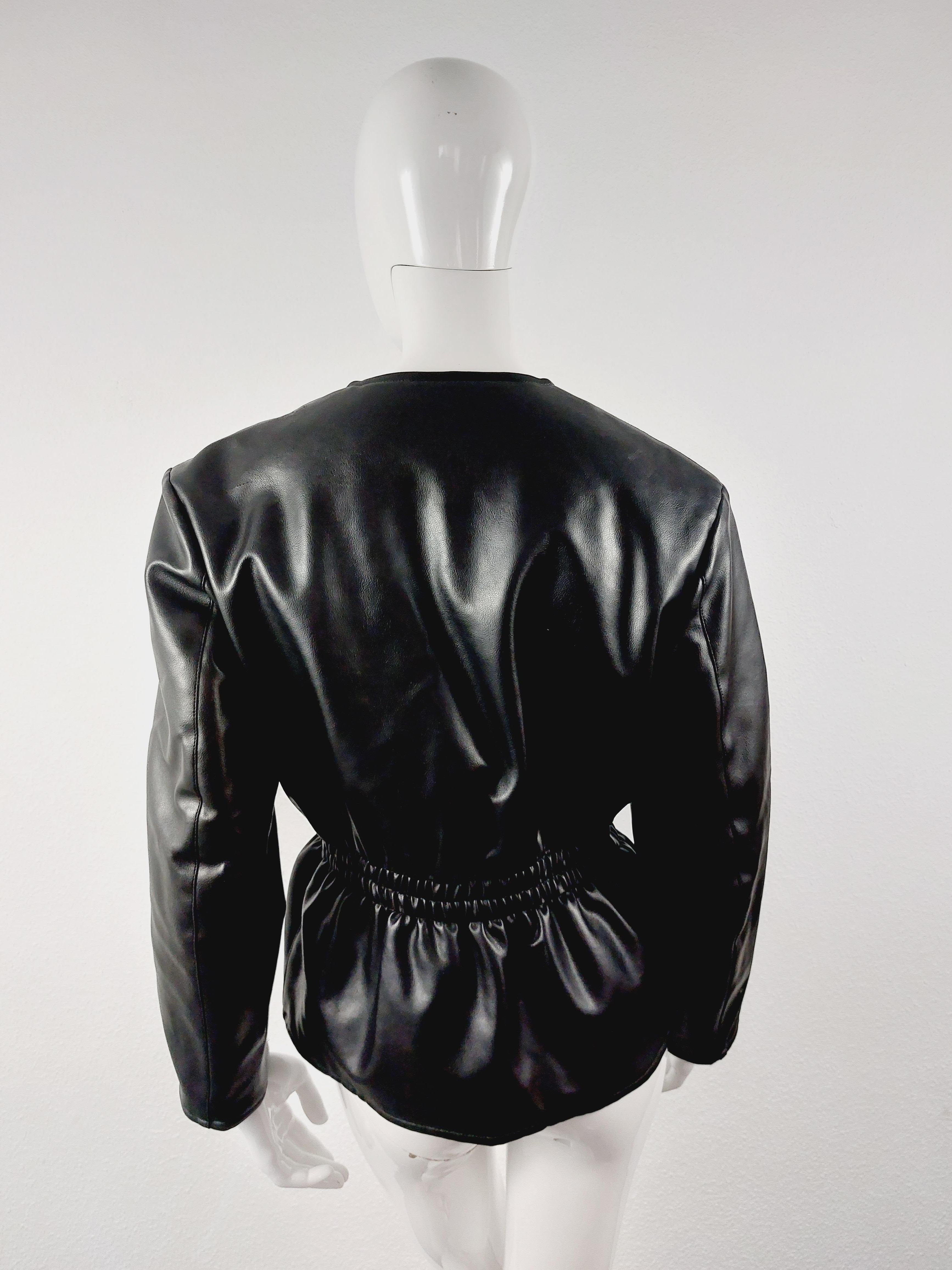 Jean Paul Gaultier Biker Motorcycle Leather Look Metal Black 90 Punk Jacket Coat en vente 5