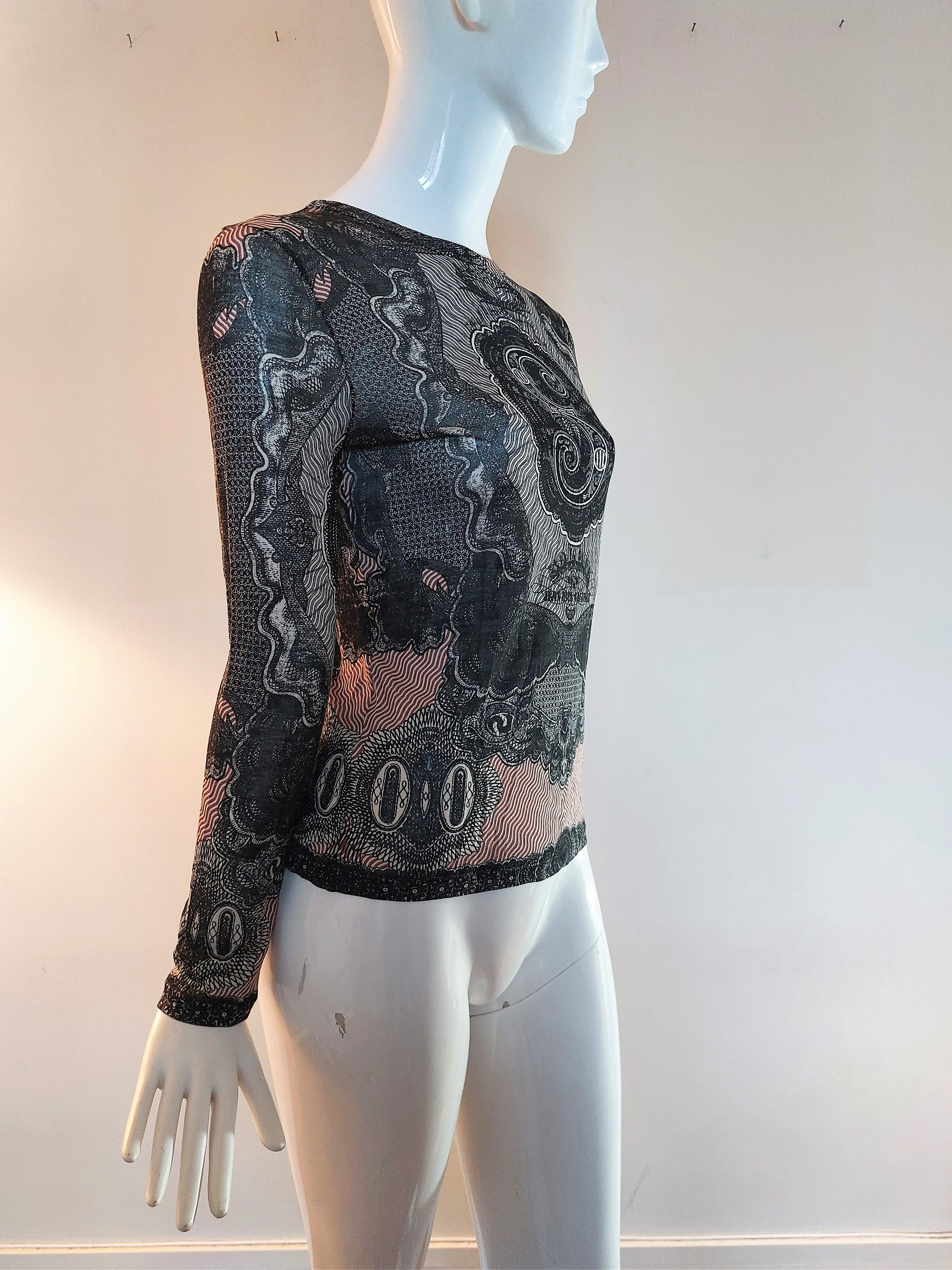 Jean Paul Gaultier Bill Banknote Money Mesh Tattoo 1994 S/S Unisex Top Shirt Tee For Sale 3