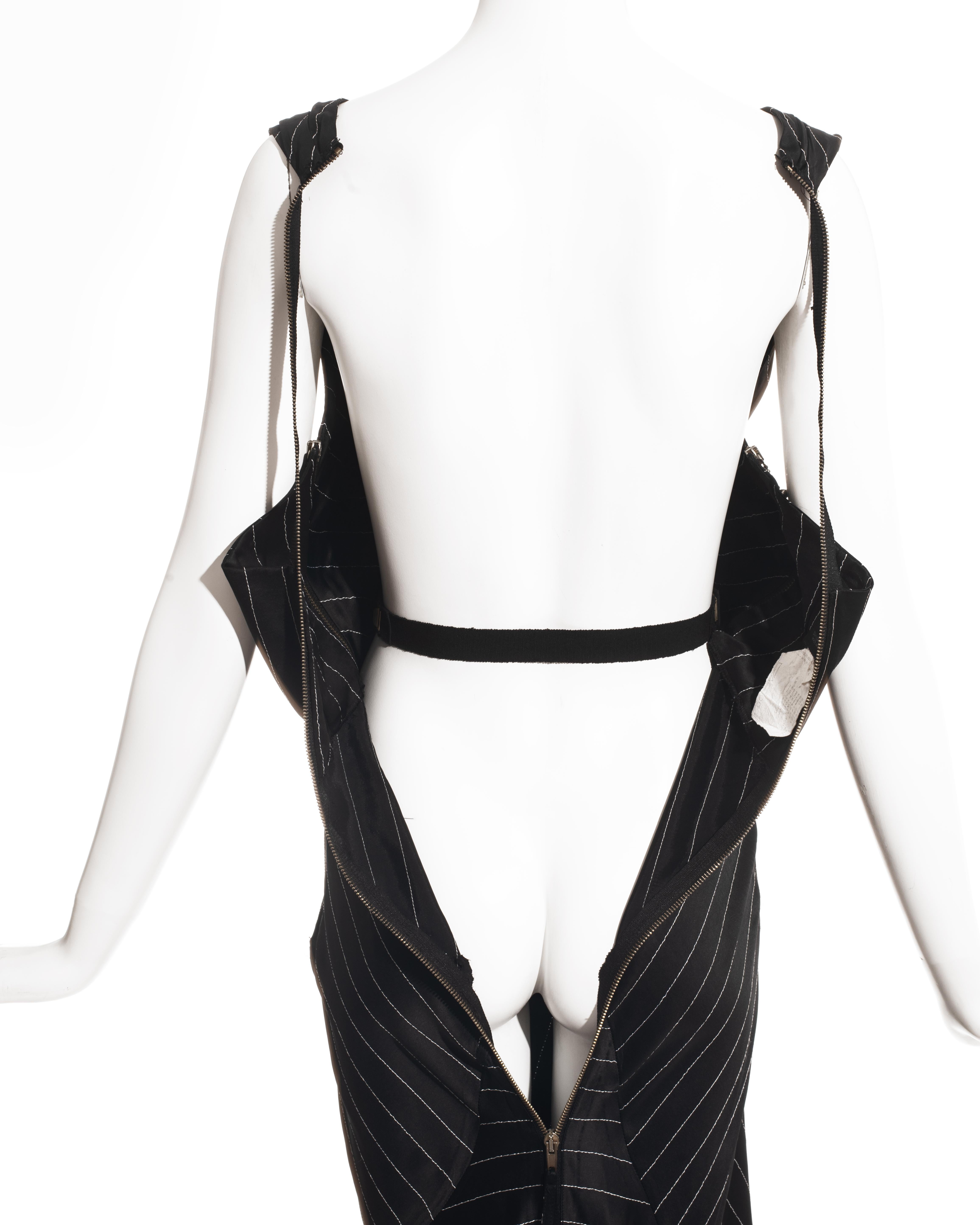 Jean Paul Gaultier black acetate striped zip-up evening dress, ss 1995 For Sale 3