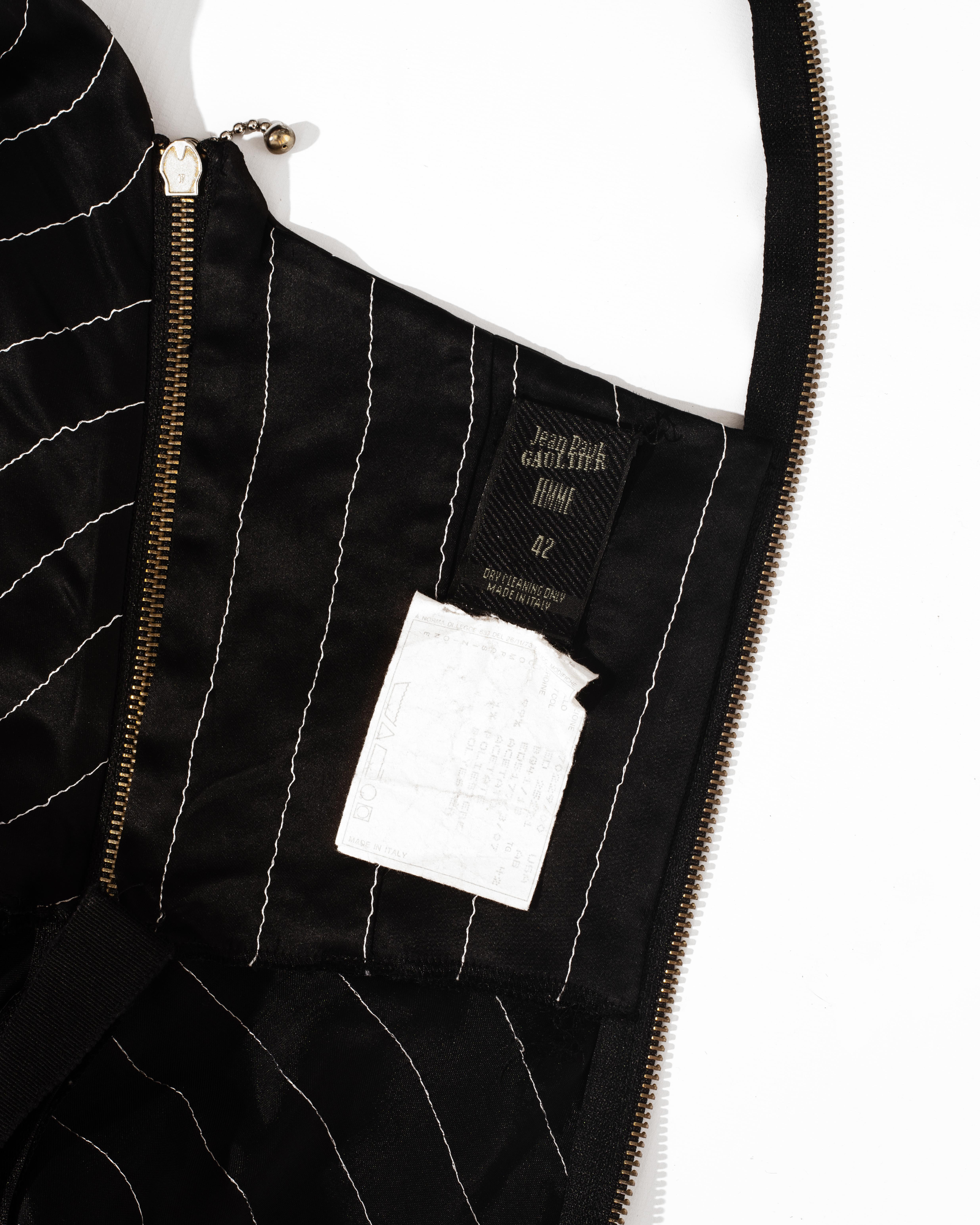 Jean Paul Gaultier black acetate striped zip-up evening dress, ss 1995 For Sale 4