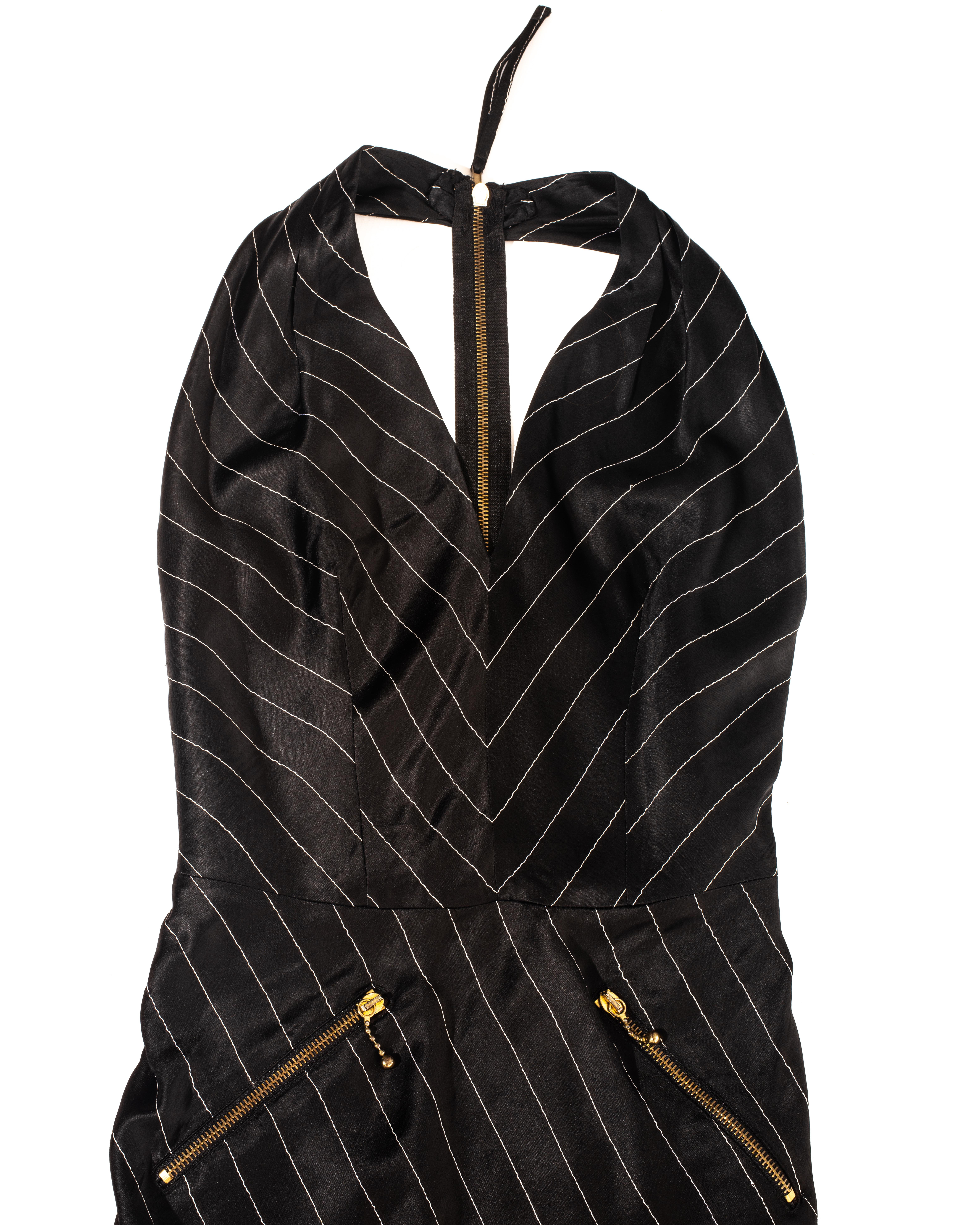 Black Jean Paul Gaultier black acetate striped zip-up evening dress, ss 1995 For Sale