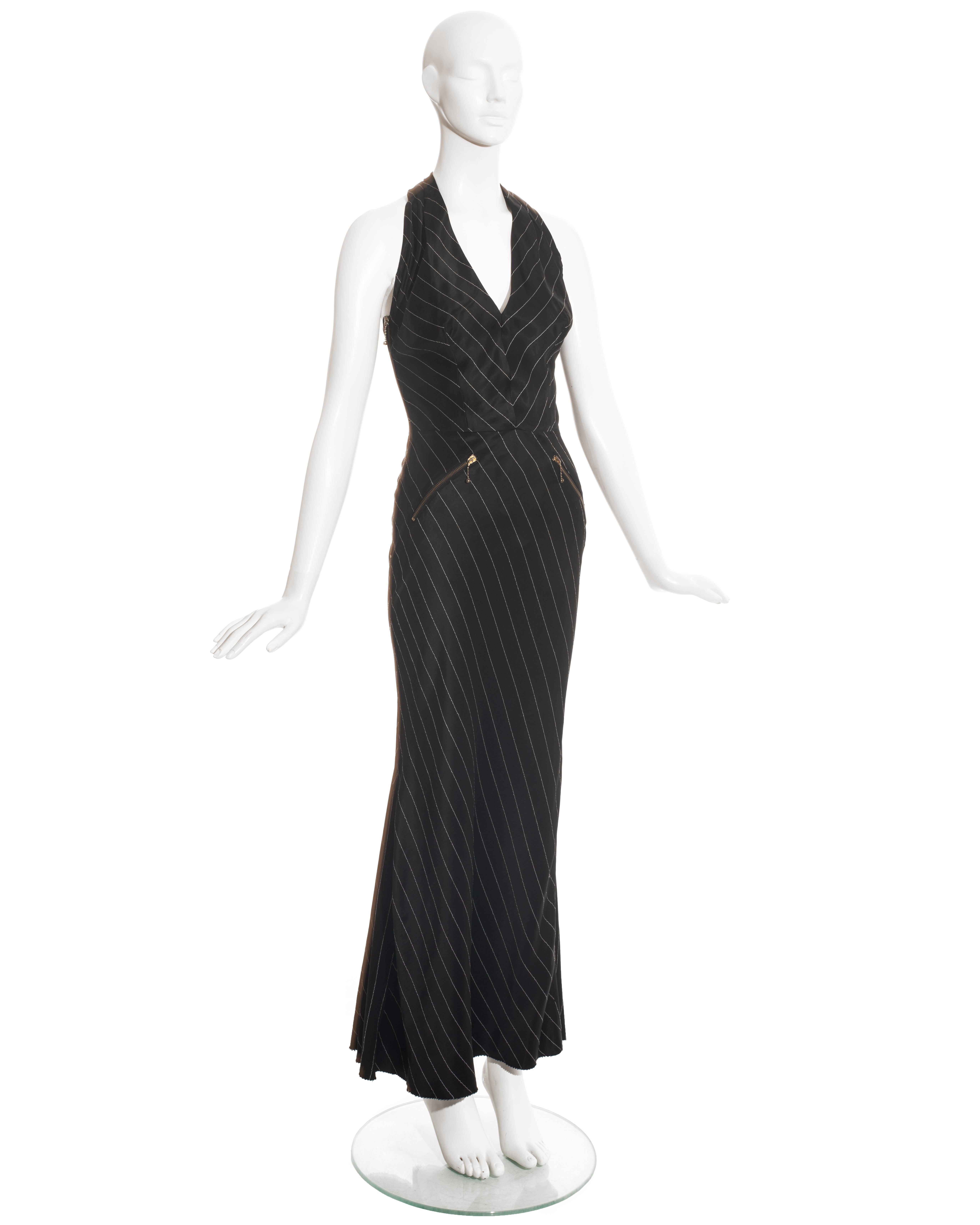 Jean Paul Gaultier black acetate striped zip-up evening dress, ss 1995 In Good Condition For Sale In London, GB