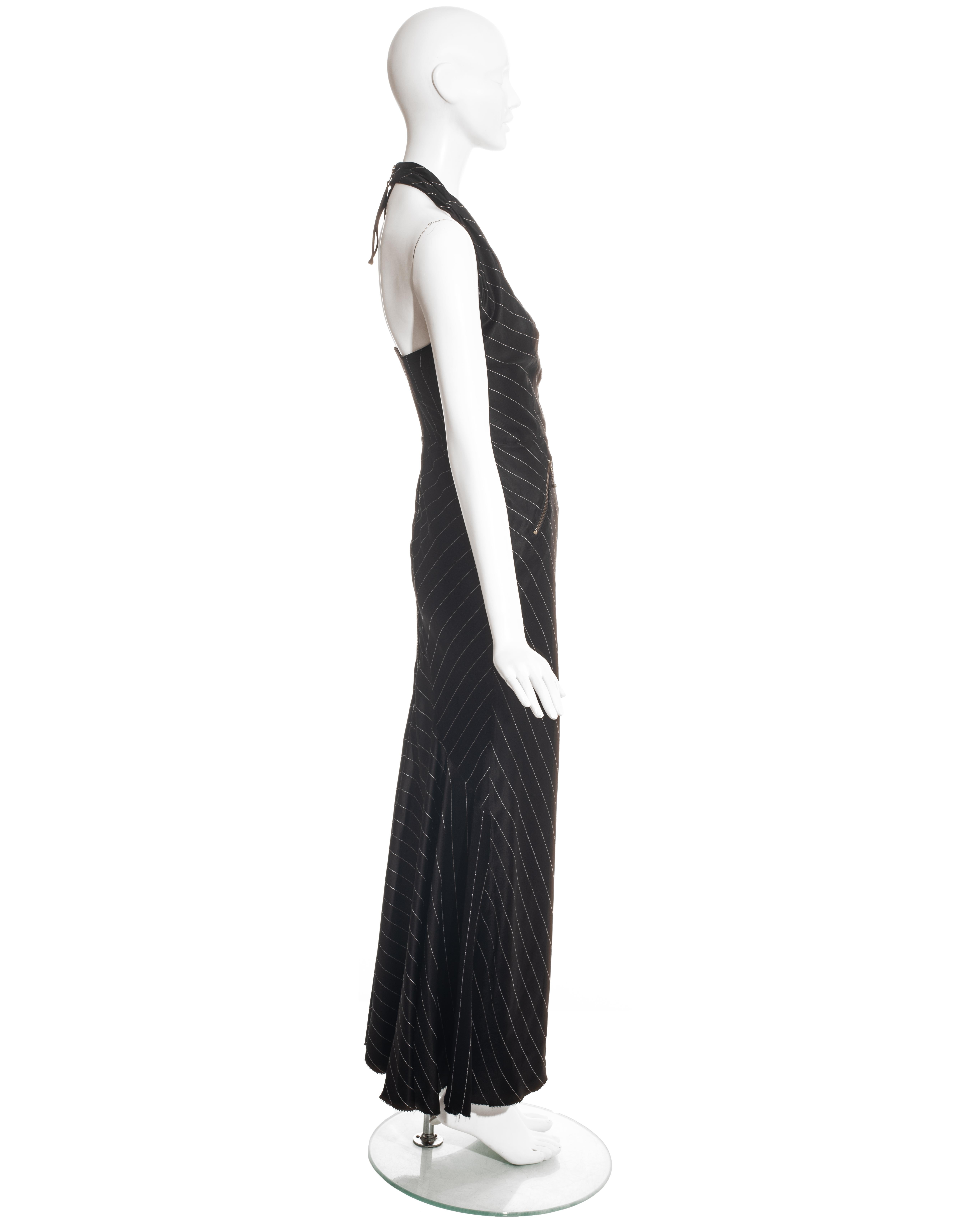 Women's Jean Paul Gaultier black acetate striped zip-up evening dress, ss 1995 For Sale