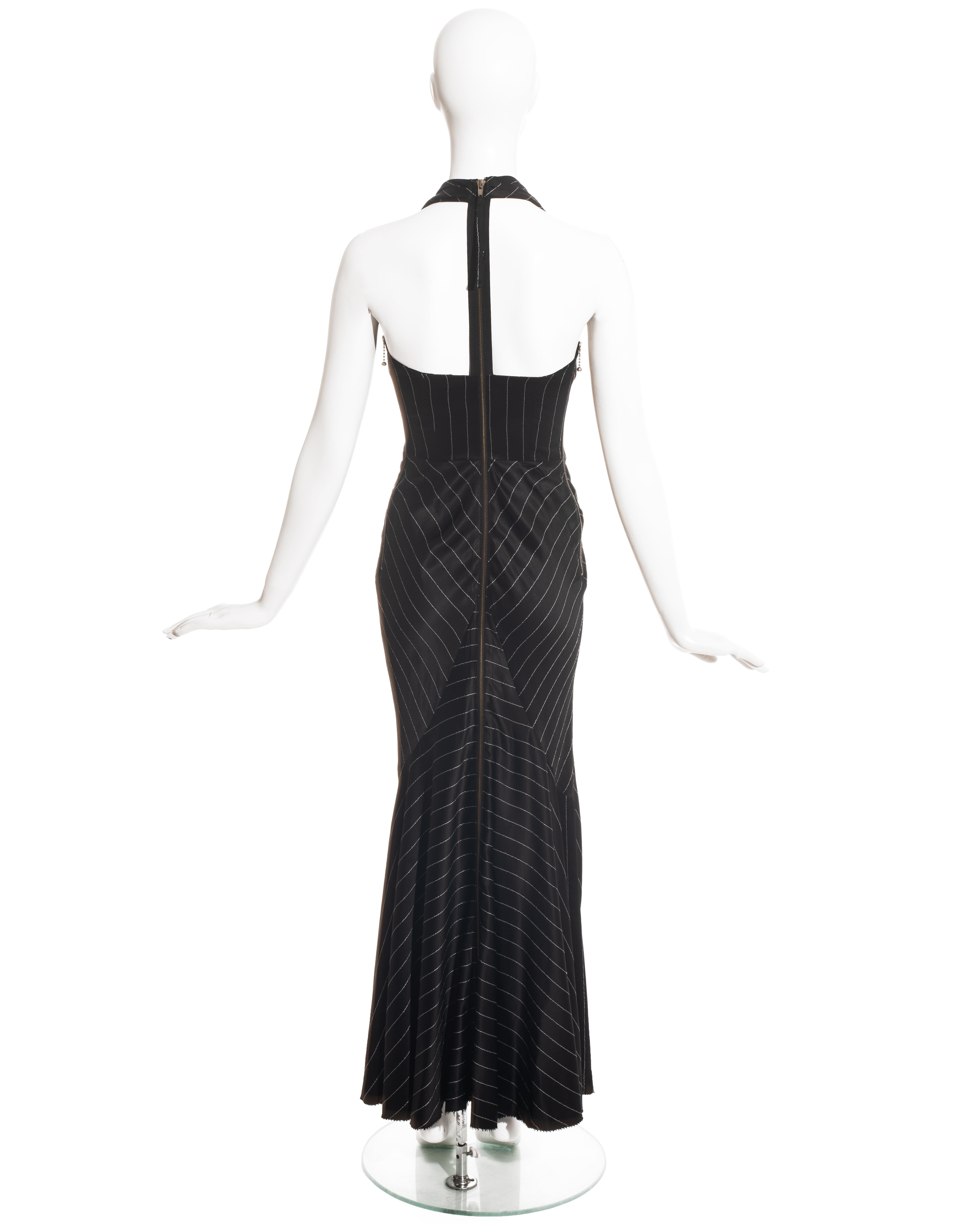 Jean Paul Gaultier black acetate striped zip-up evening dress, ss 1995 For Sale 1