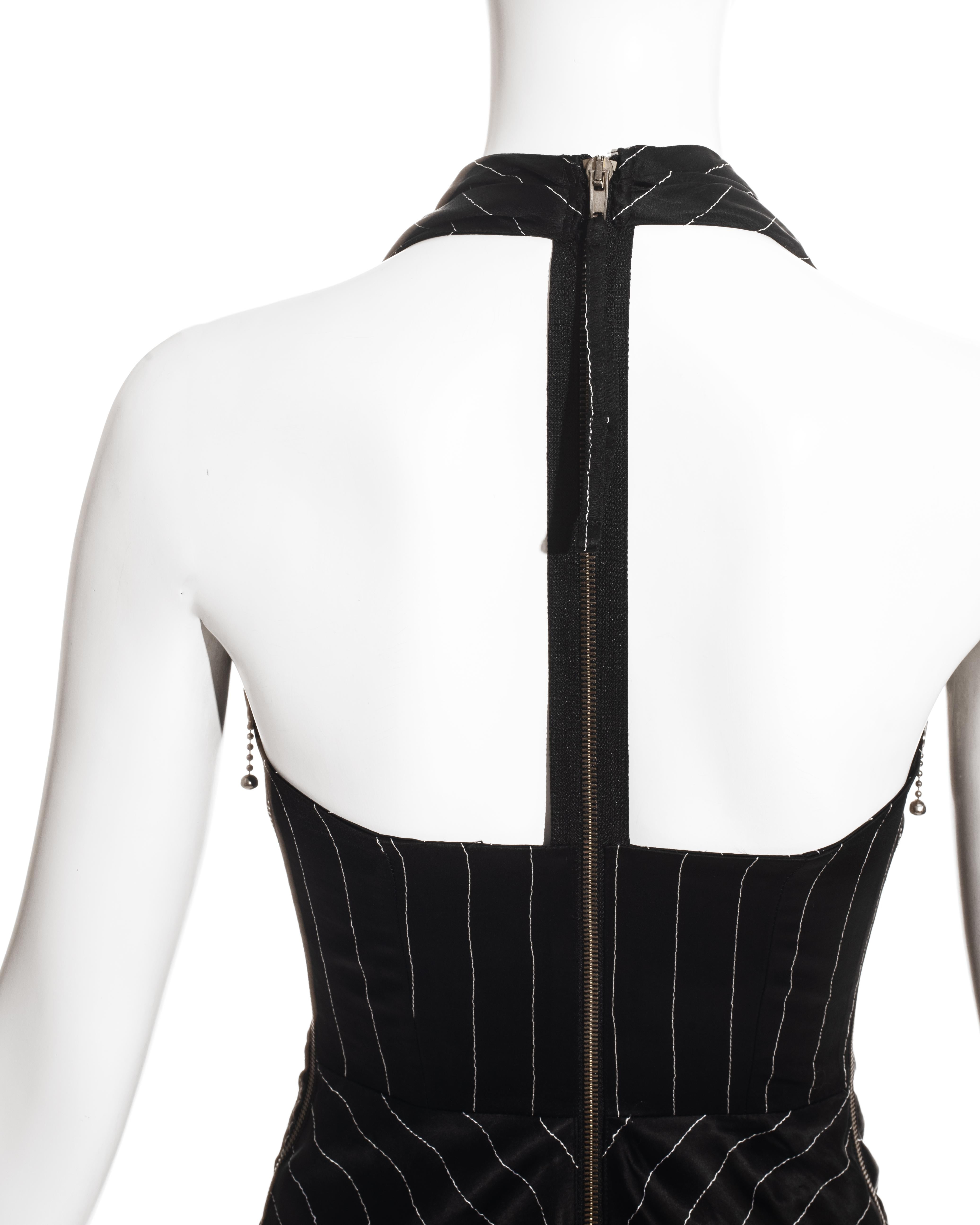 Jean Paul Gaultier black acetate striped zip-up evening dress, ss 1995 For Sale 2