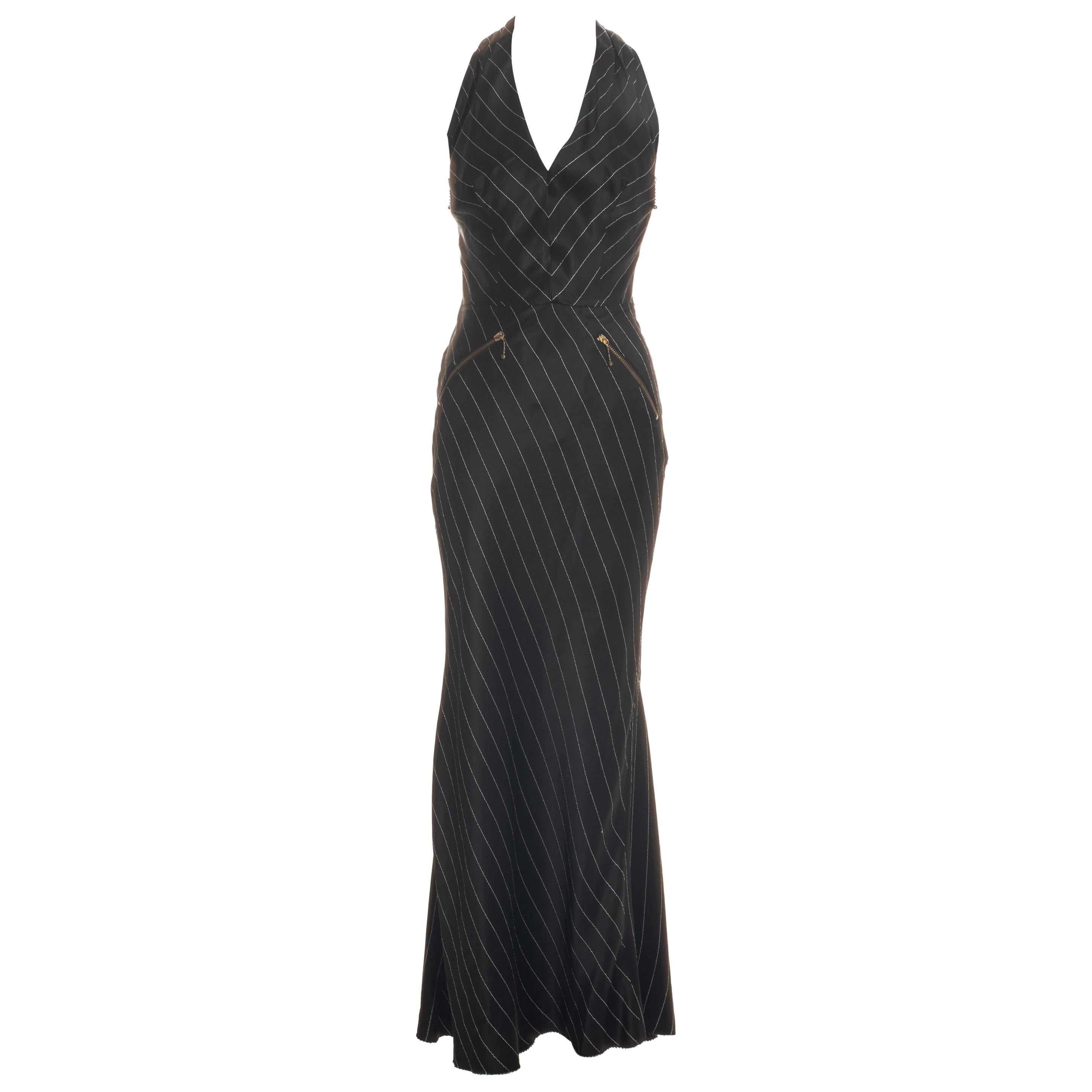 Jean Paul Gaultier black acetate striped zip-up evening dress, ss 1995 For Sale