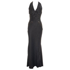 Vintage Jean Paul Gaultier black acetate striped zip-up evening dress, ss 1995