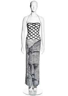 Jean Paul Gaultier black and white fishnet lycra maxi dress, ss 2001
