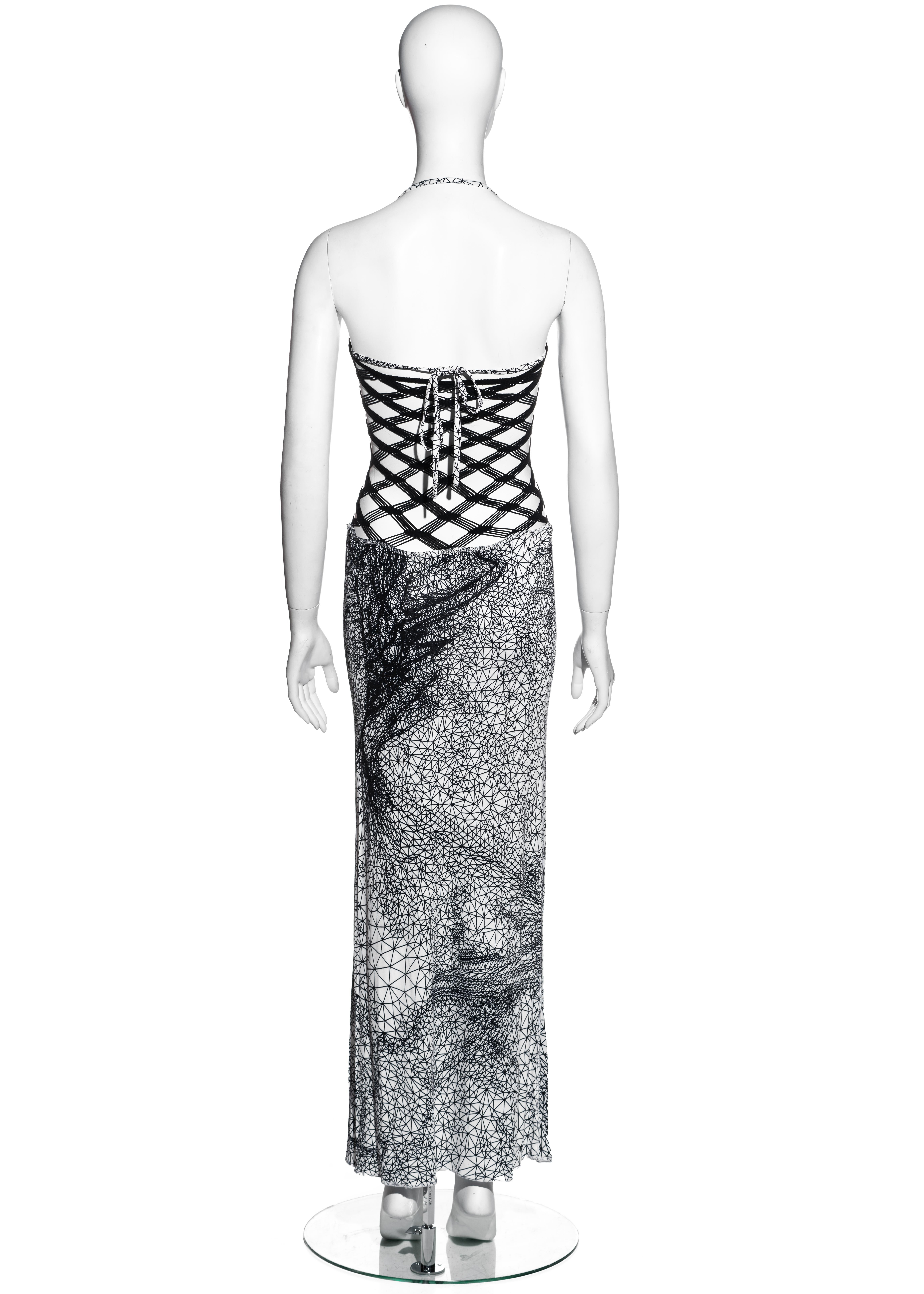 Gray Jean Paul Gaultier black and white fishnet lycra maxi dress, ss 2001
