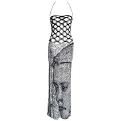 Jean Paul Gaultier black and white fishnet lycra maxi dress, ss 2001