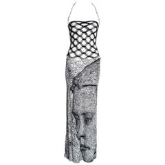 Maxi abito in lycra a rete bianco e nero di Jean Paul Gaultier, ss 2001
