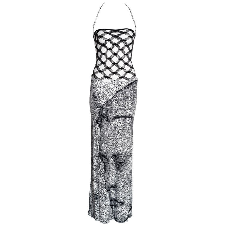 Jean Paul Gaultier black and white fishnet lycra maxi dress, ss 2001 at  1stDibs | jean paul gaultier black and white dress, jean paul gaultier dress  black and white, jean paul gaultier