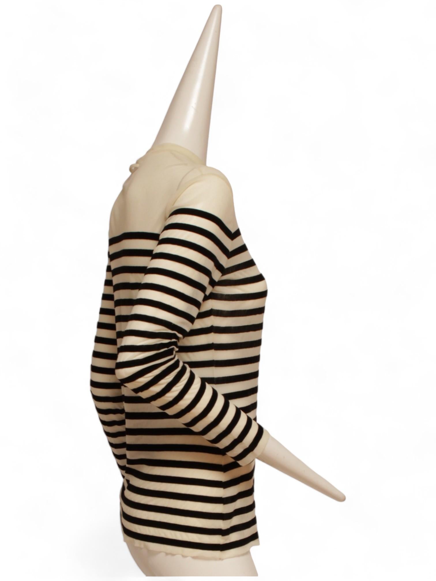 JEAN PAUL GAULTIER, black and white stripe, long-sleeve, crew neck, sheer top In Excellent Condition For Sale In Kingston, NY