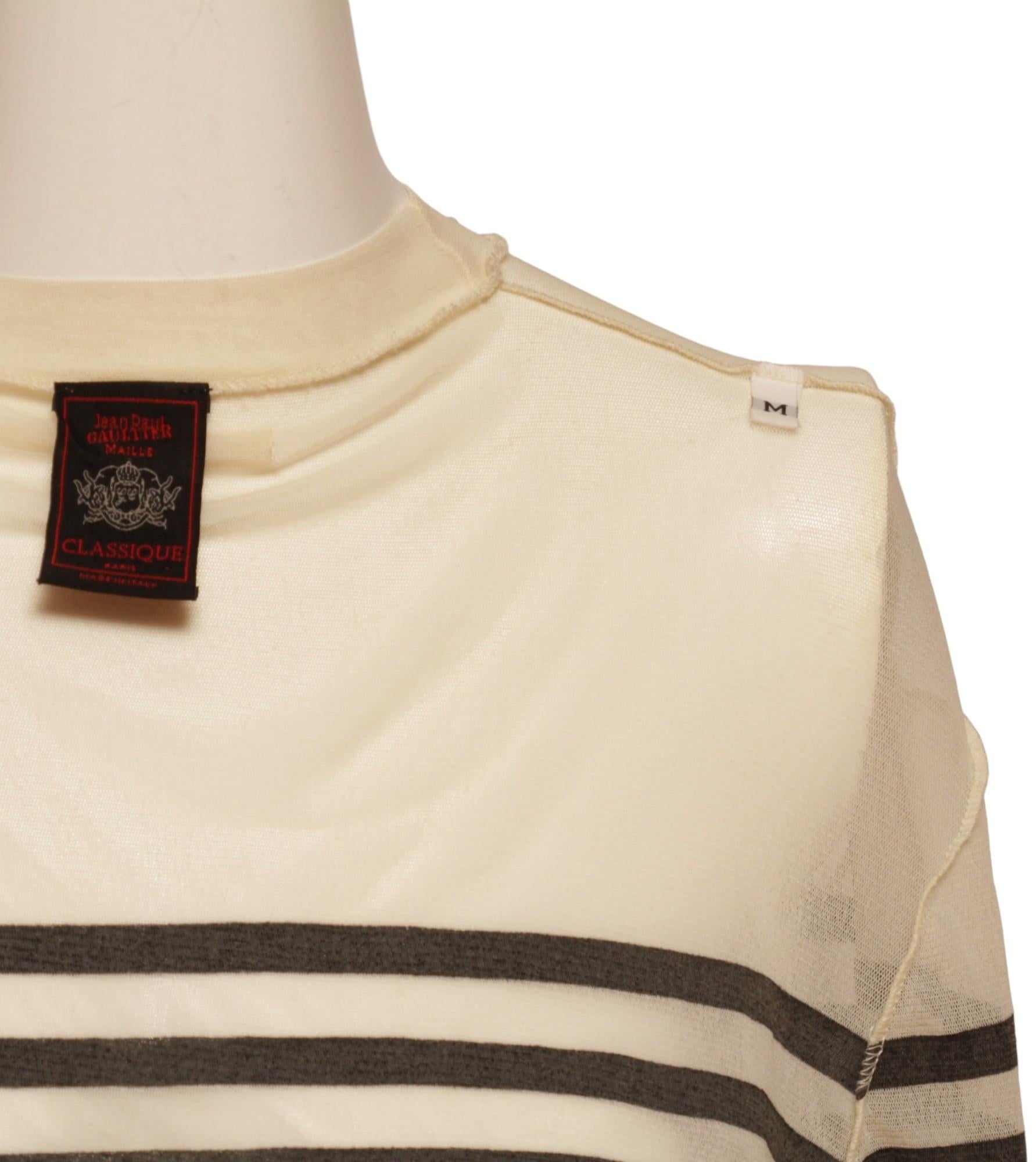 JEAN PAUL GAULTIER, black and white stripe, long-sleeve, crew neck, sheer top For Sale 1