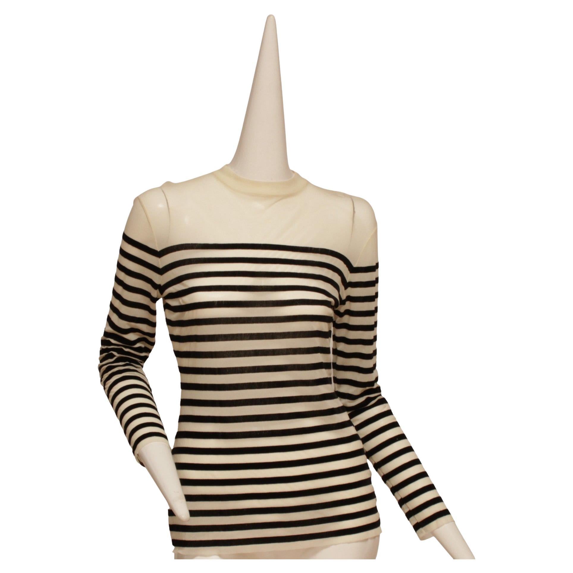 JEAN PAUL GAULTIER, black and white stripe, long-sleeve, crew neck, sheer top For Sale