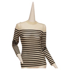 JEAN PAUL GAULTIER, black and white stripe, long-sleeve, crew neck, sheer top
