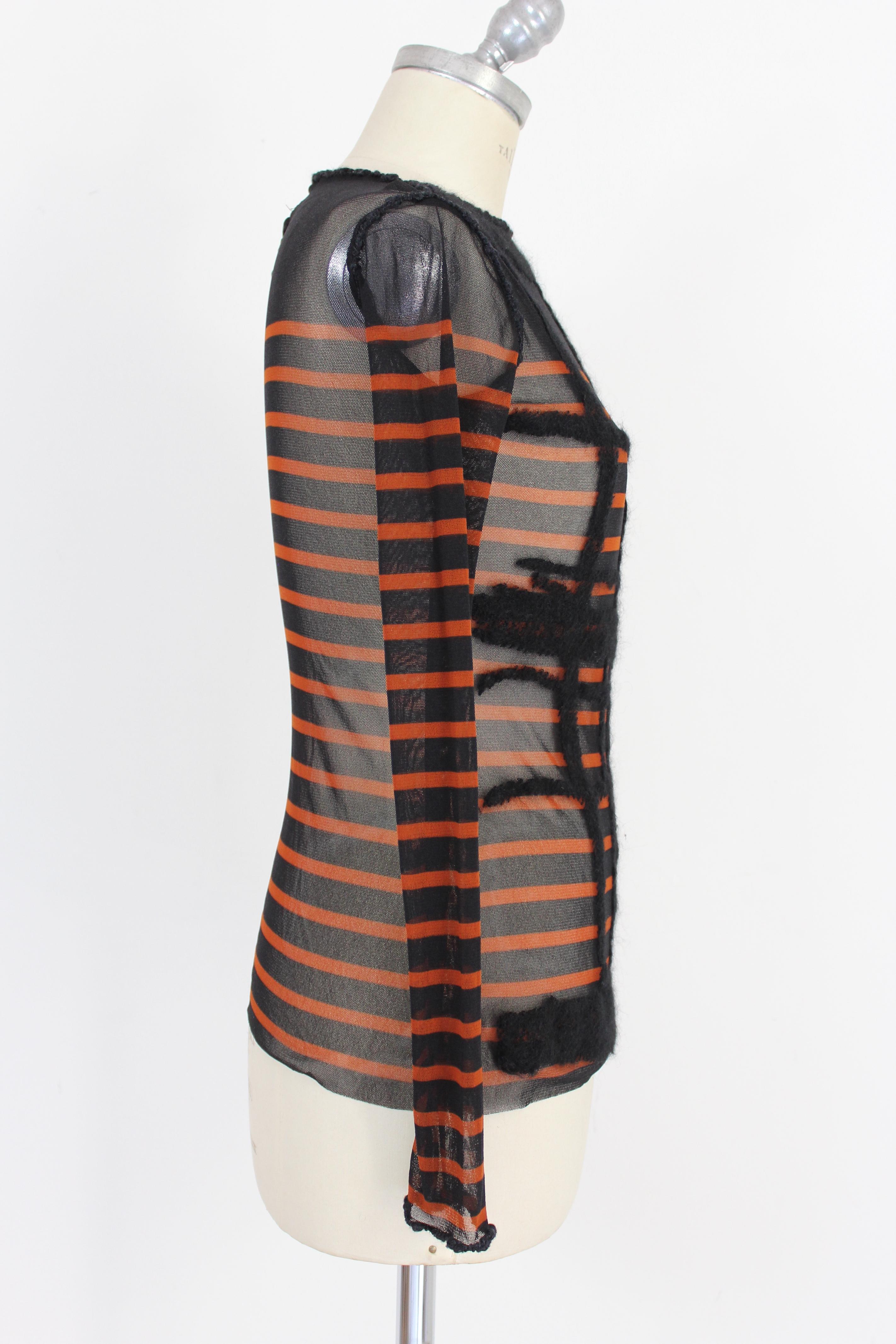 Jean Paul Gaultier Black Brown Transparent Mesh Pinstripe Shirt In Excellent Condition In Brindisi, Bt
