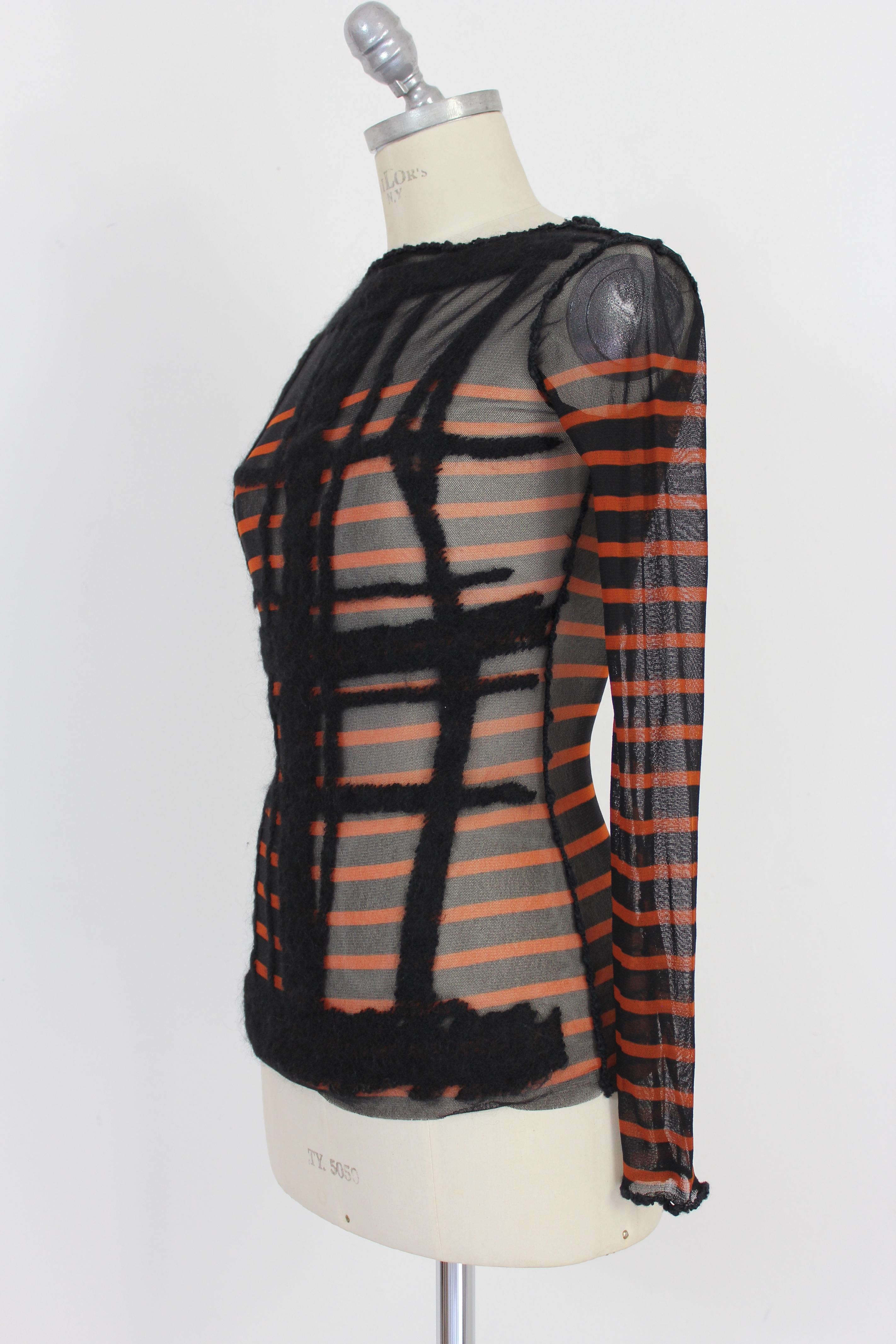 Jean Paul Gaultier Black Brown Transparent Mesh Pinstripe Shirt 1