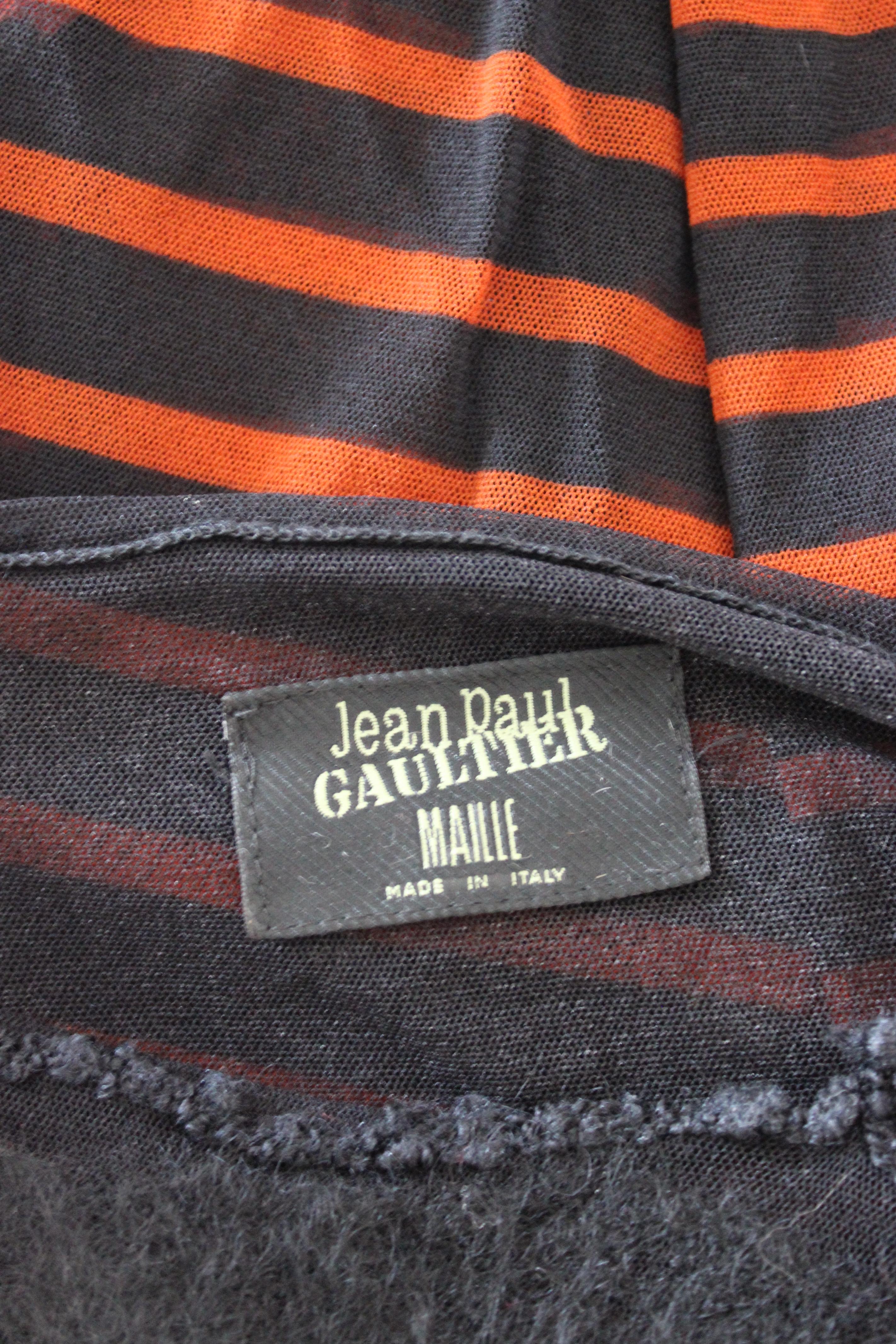 Jean Paul Gaultier Black Brown Transparent Mesh Pinstripe Shirt 2