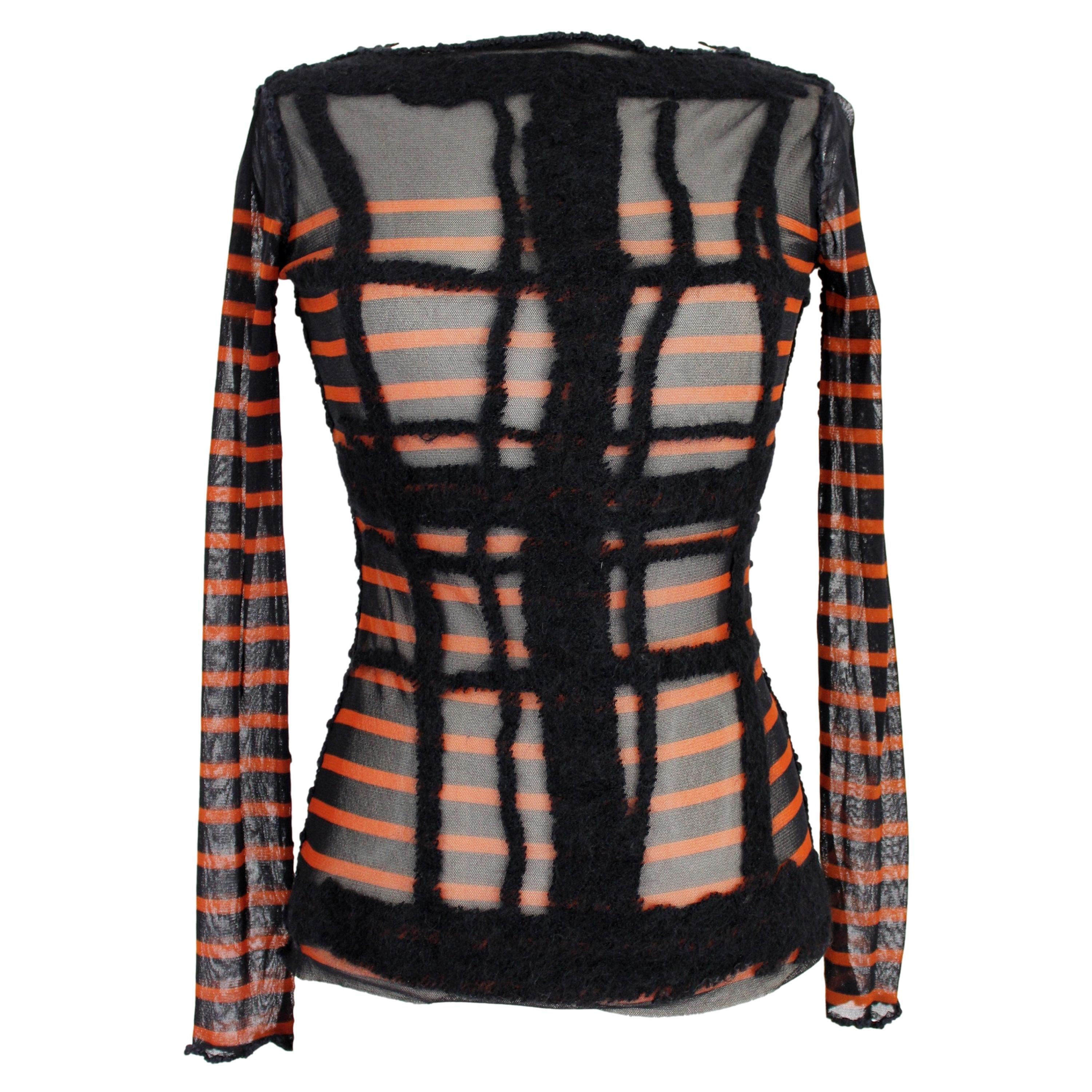 Jean Paul Gaultier Black Brown Transparent Mesh Pinstripe Shirt