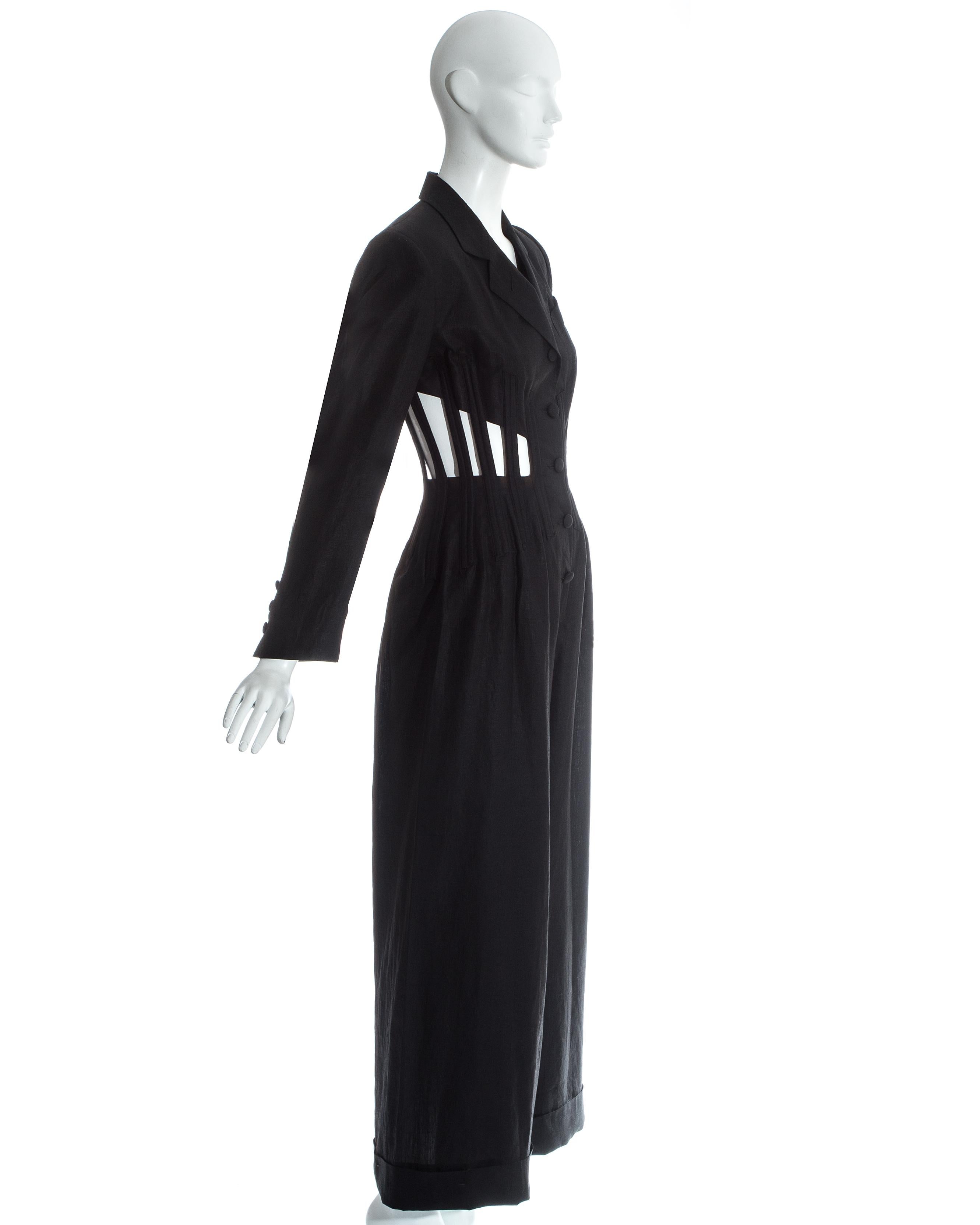 Jean Paul Gaultier black caged corseted wide leg tuxedo jumpsuit, ss 1989 In Excellent Condition In London, London