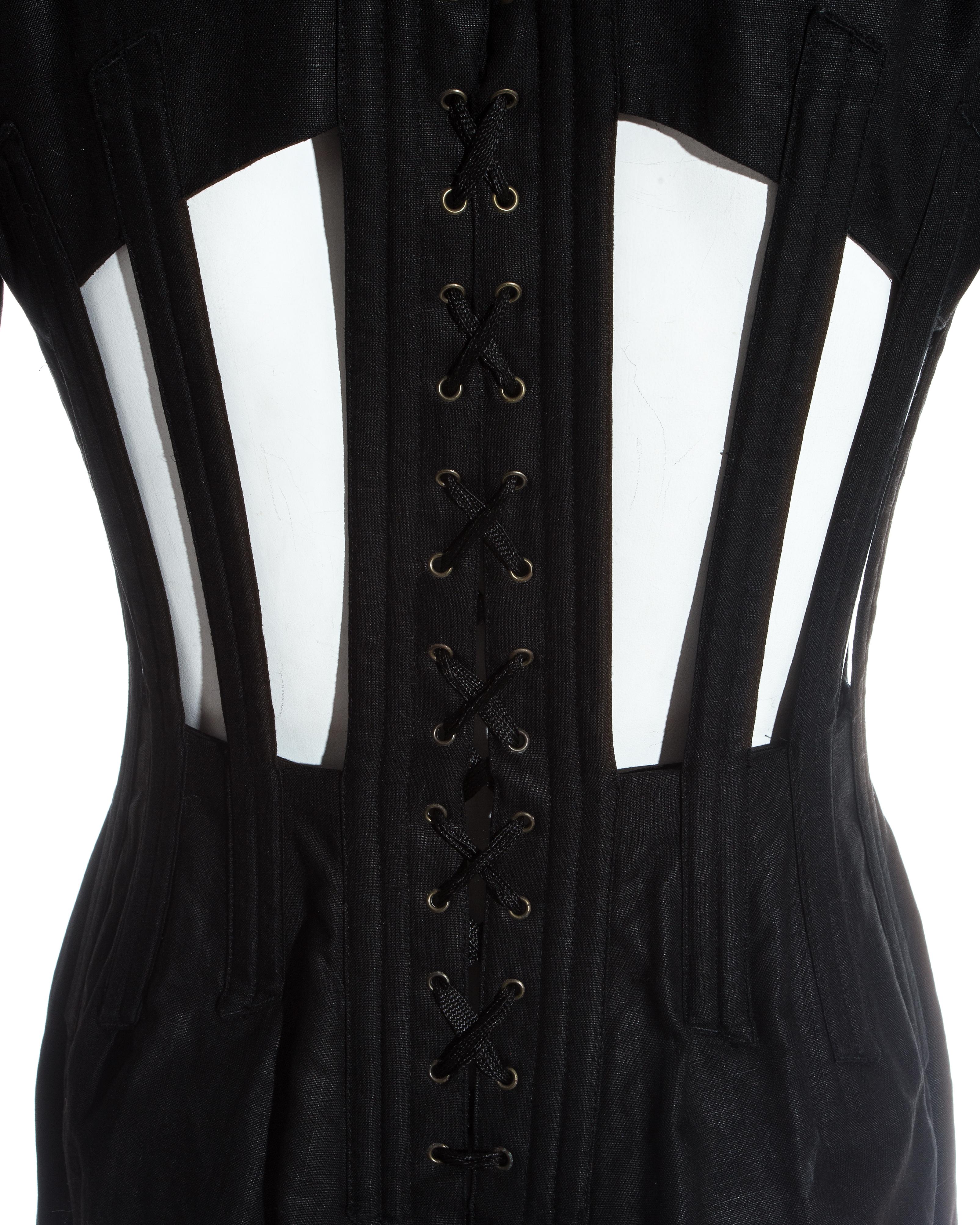 Jean Paul Gaultier black caged corseted wide leg tuxedo jumpsuit, ss 1989 1
